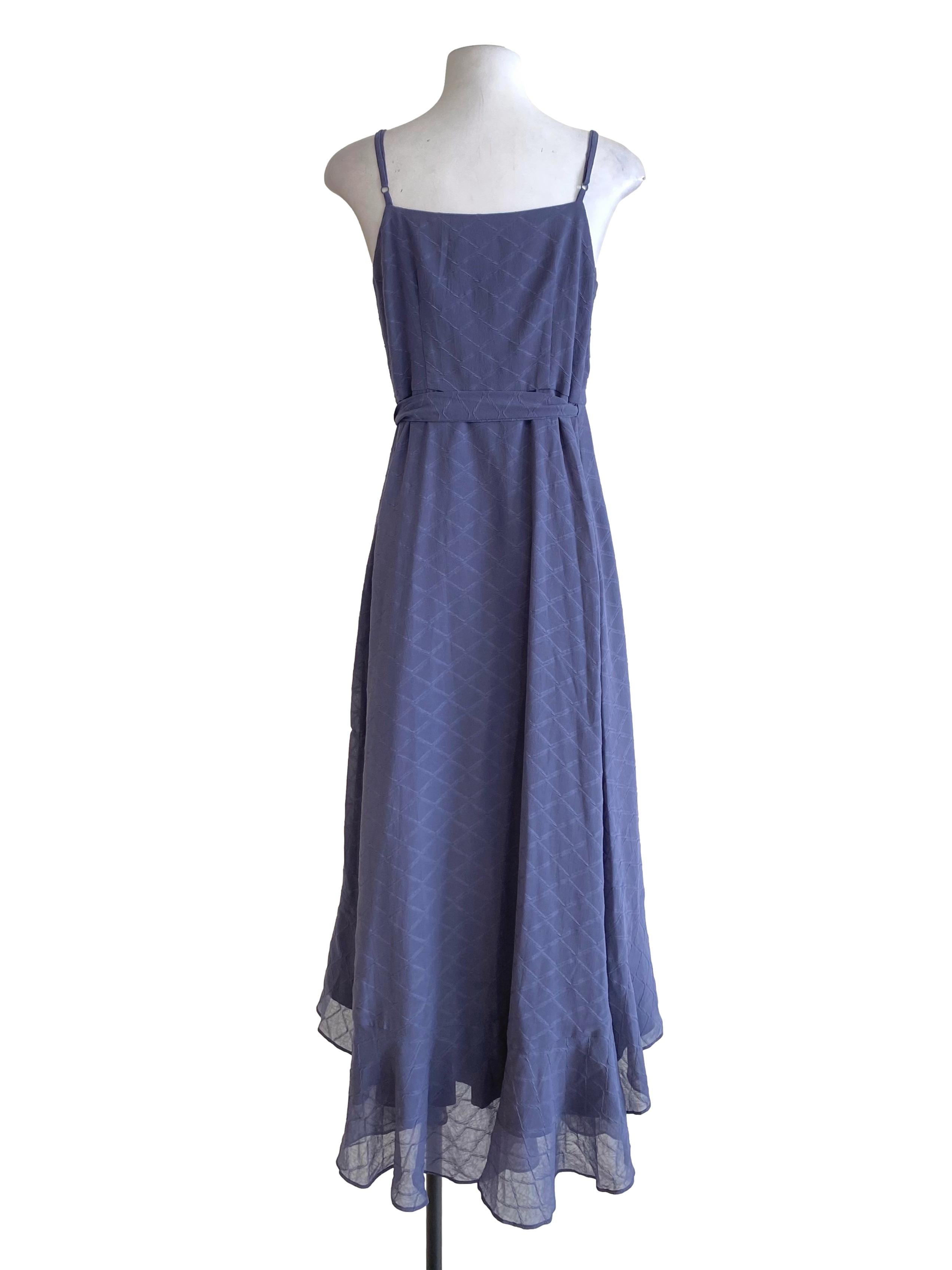Light Indigo Blue Pattern Ruffle Asymmetrical Wrap Dress