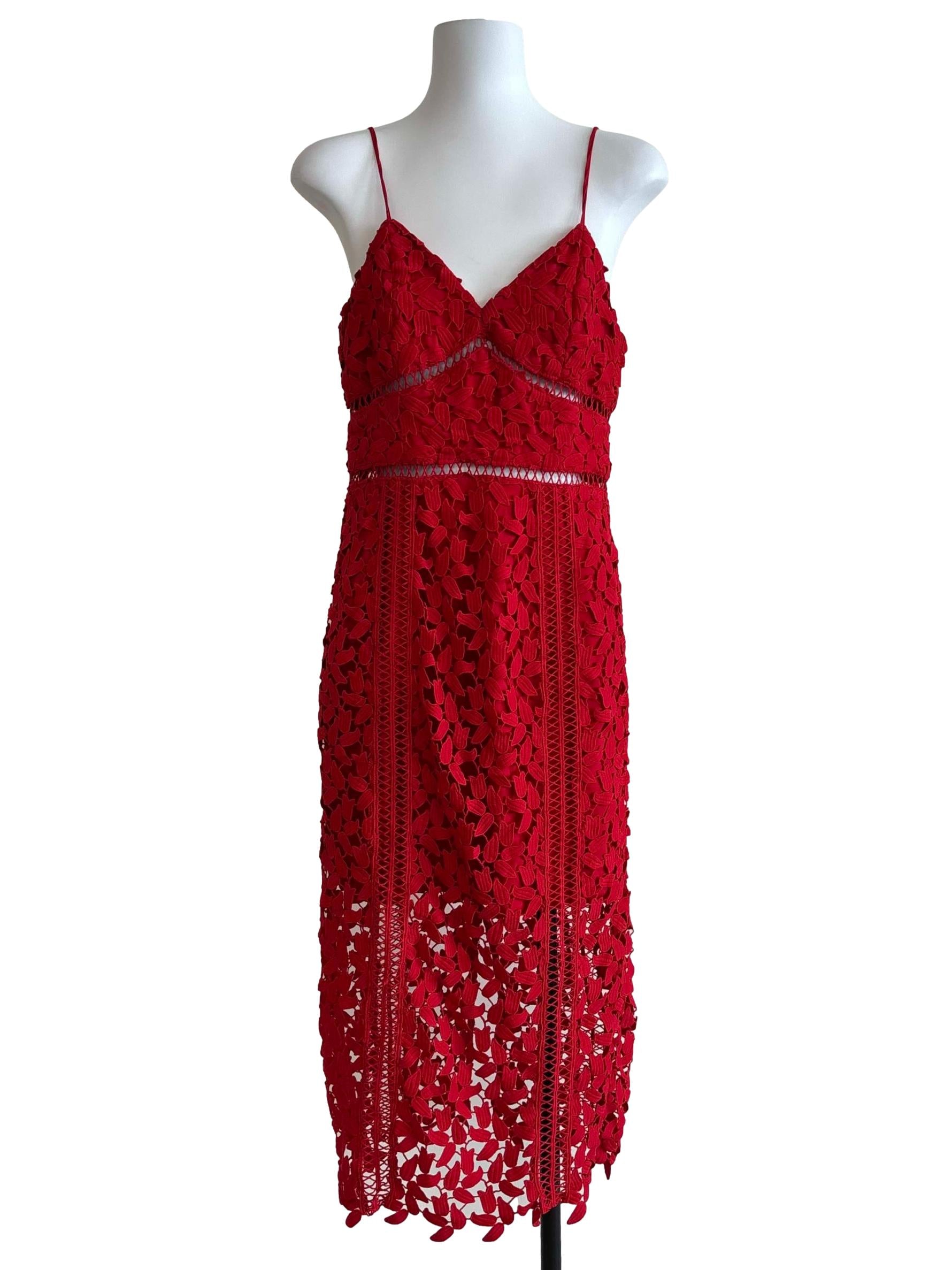 Red Spaghetti Strap Lace Dress