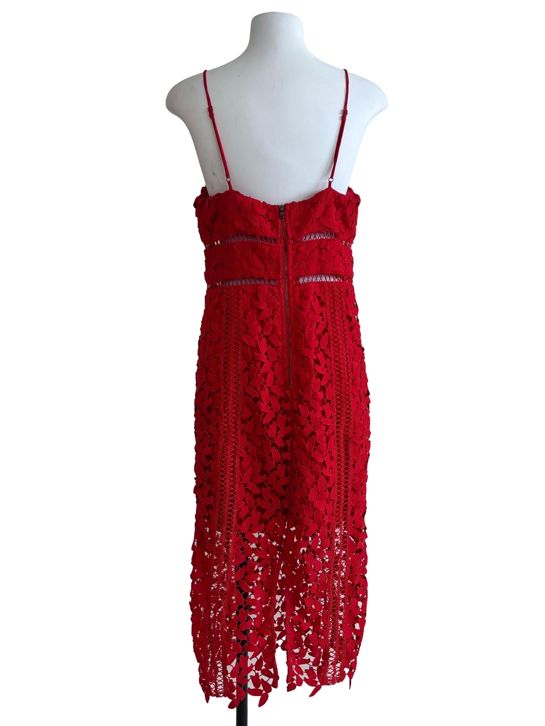 Red Spaghetti Strap Lace Dress