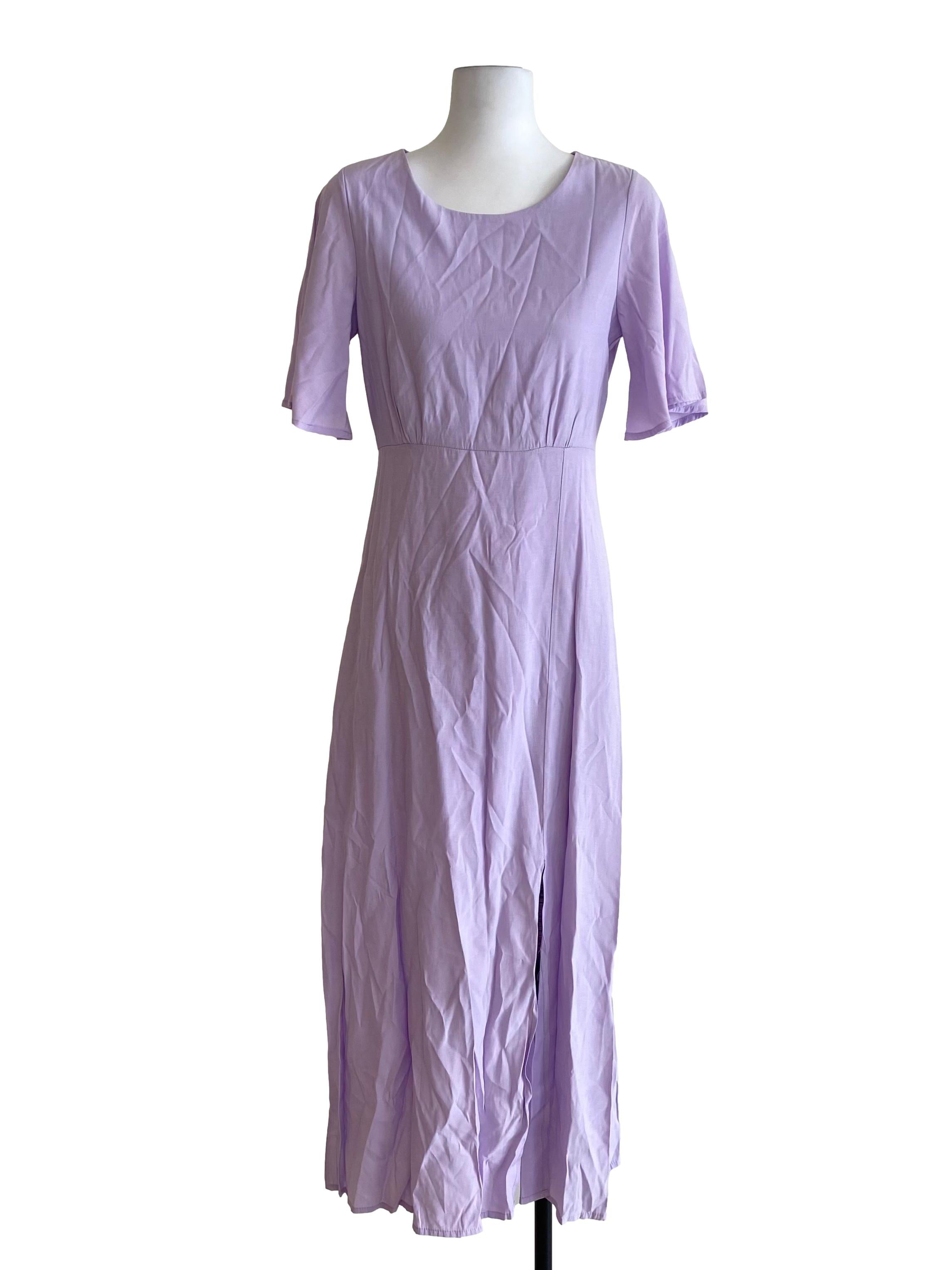 Lavender Purple Plain Drop Waist Dress