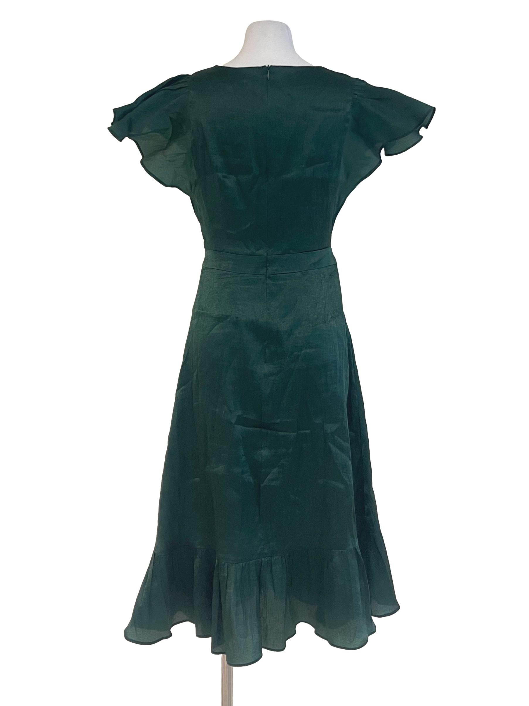 Pine Satin Butterfly Sleeved Dress