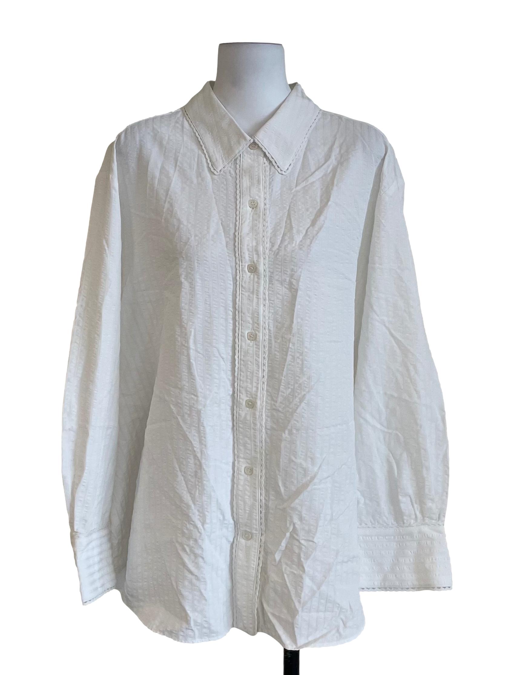 White Lace Textured Oversized Shirt LB