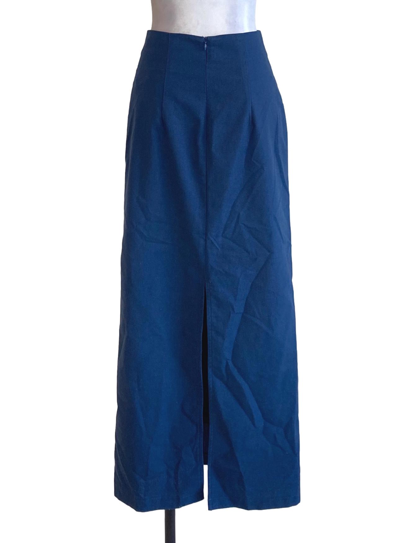 Navy Blue Plain Long Pencil Slit Skirt