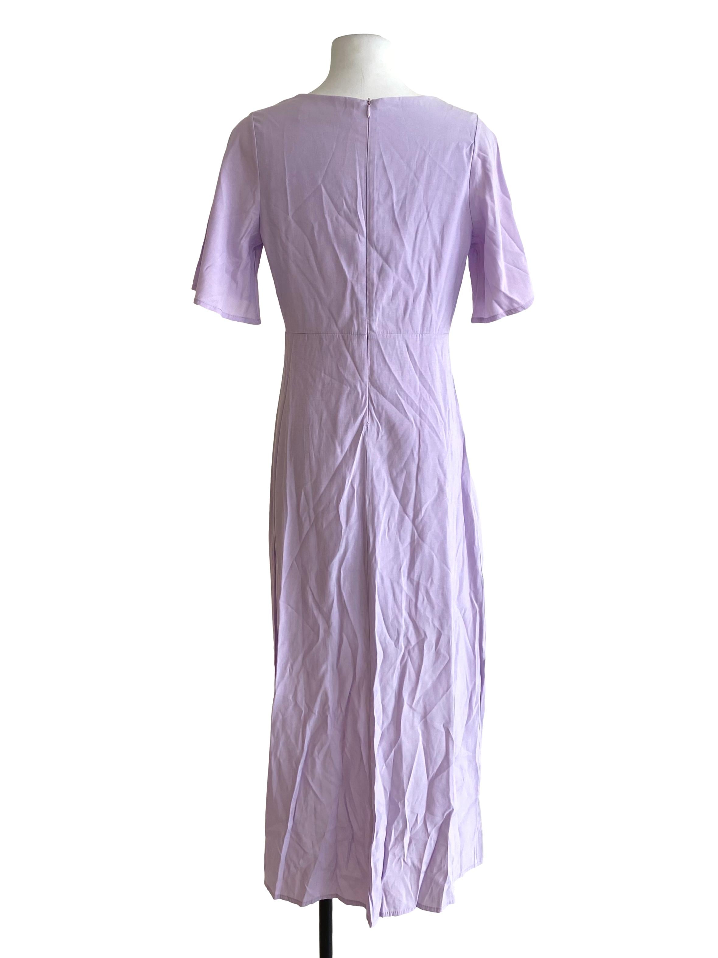 Lavender Purple Plain Drop Waist Front Slits Dress TEM
