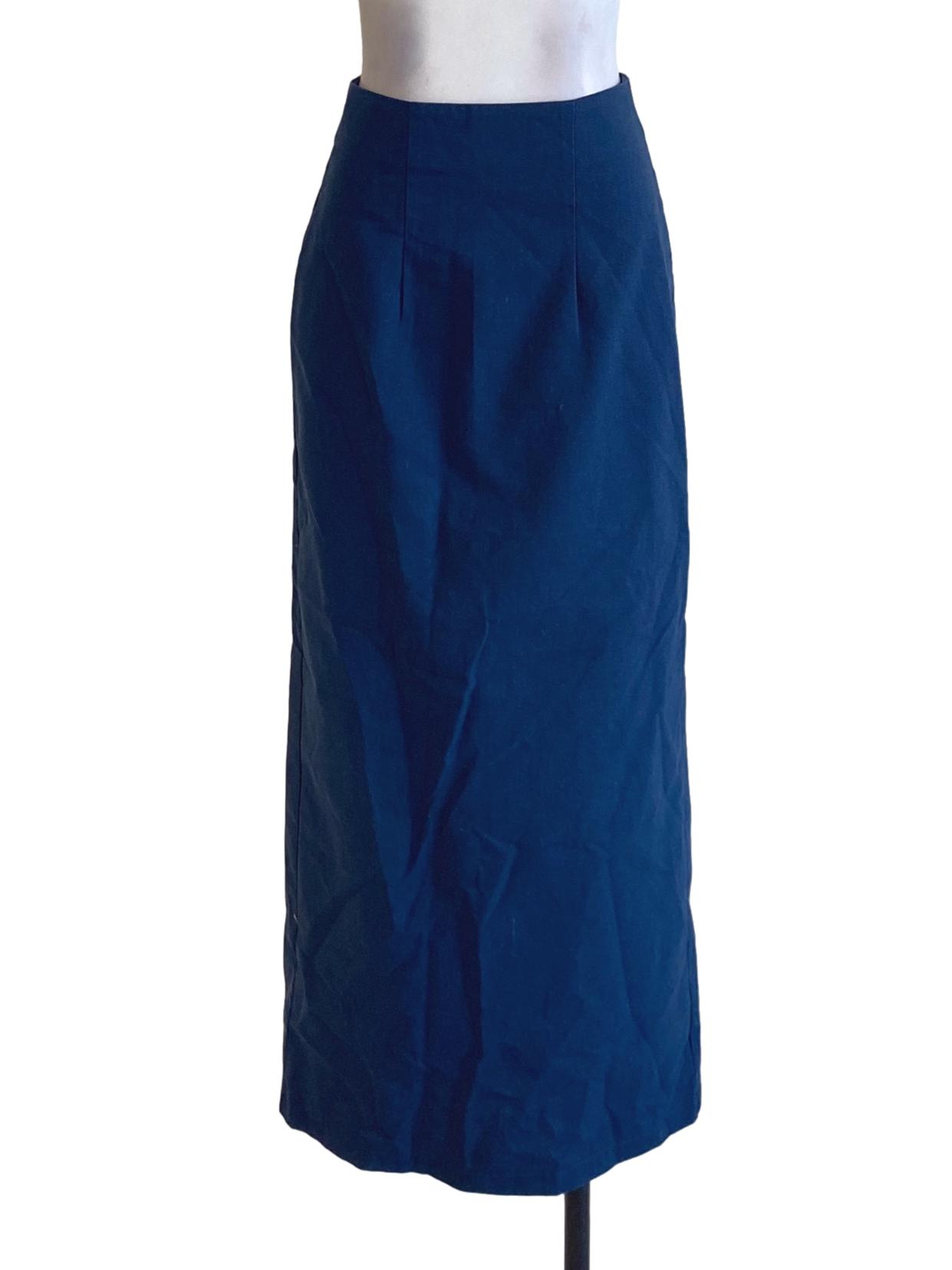 Navy Blue Plain Long Pencil Slit Skirt