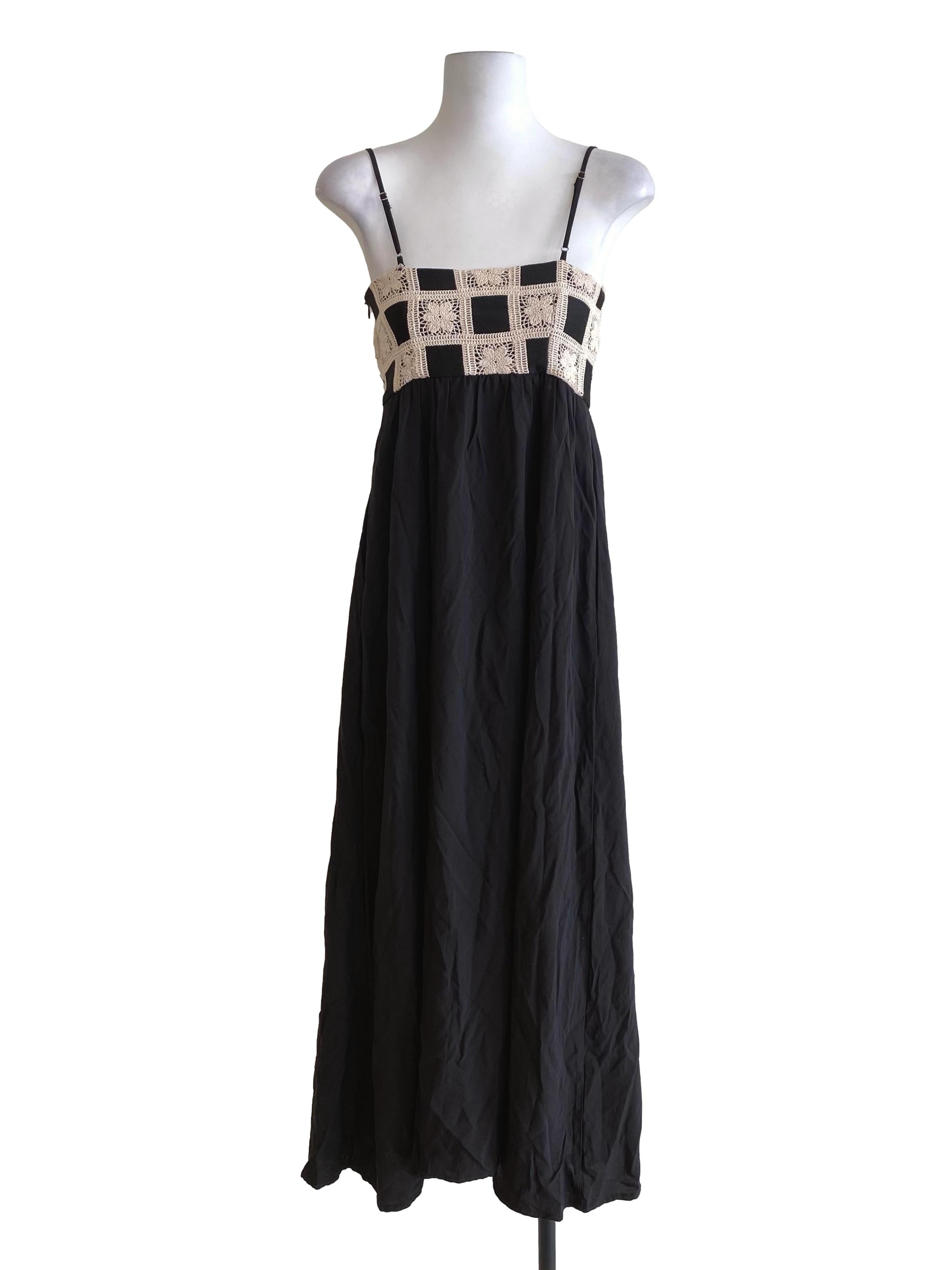 Midnight Black With Cream White Lace Top Dress