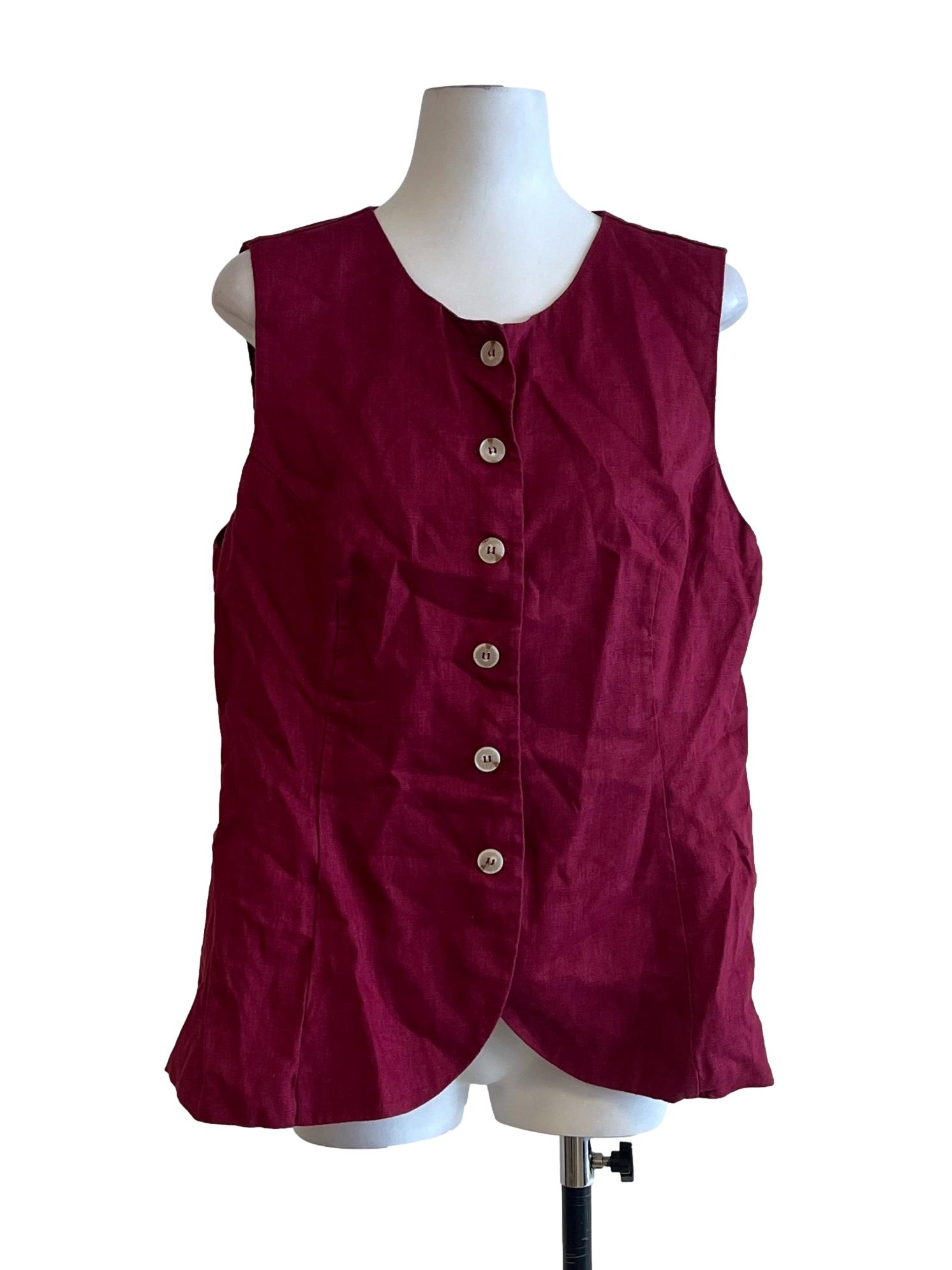 Red Linen Curved-Hem Vest OSN