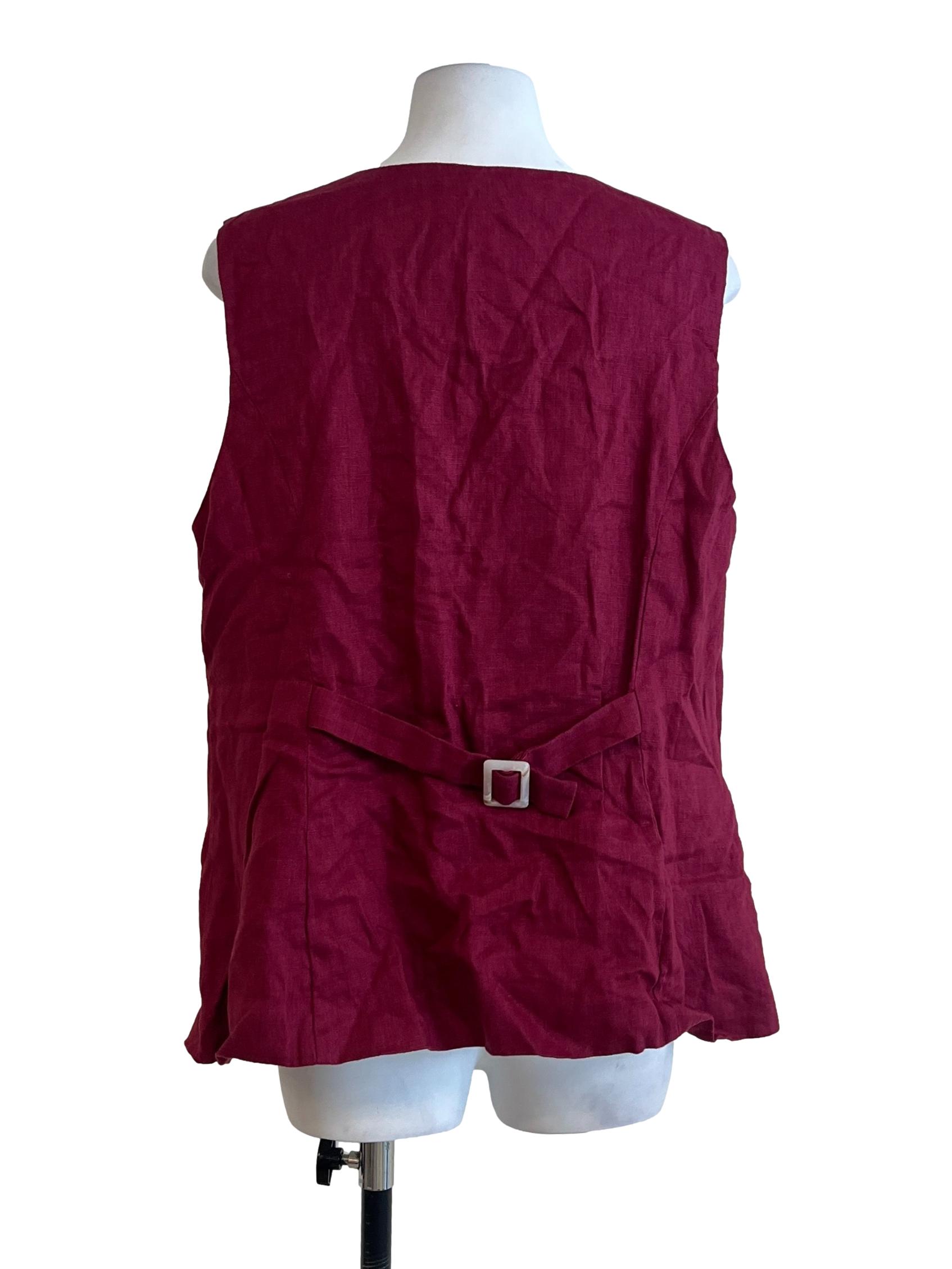 Red Linen Curved-Hem Vest OSN
