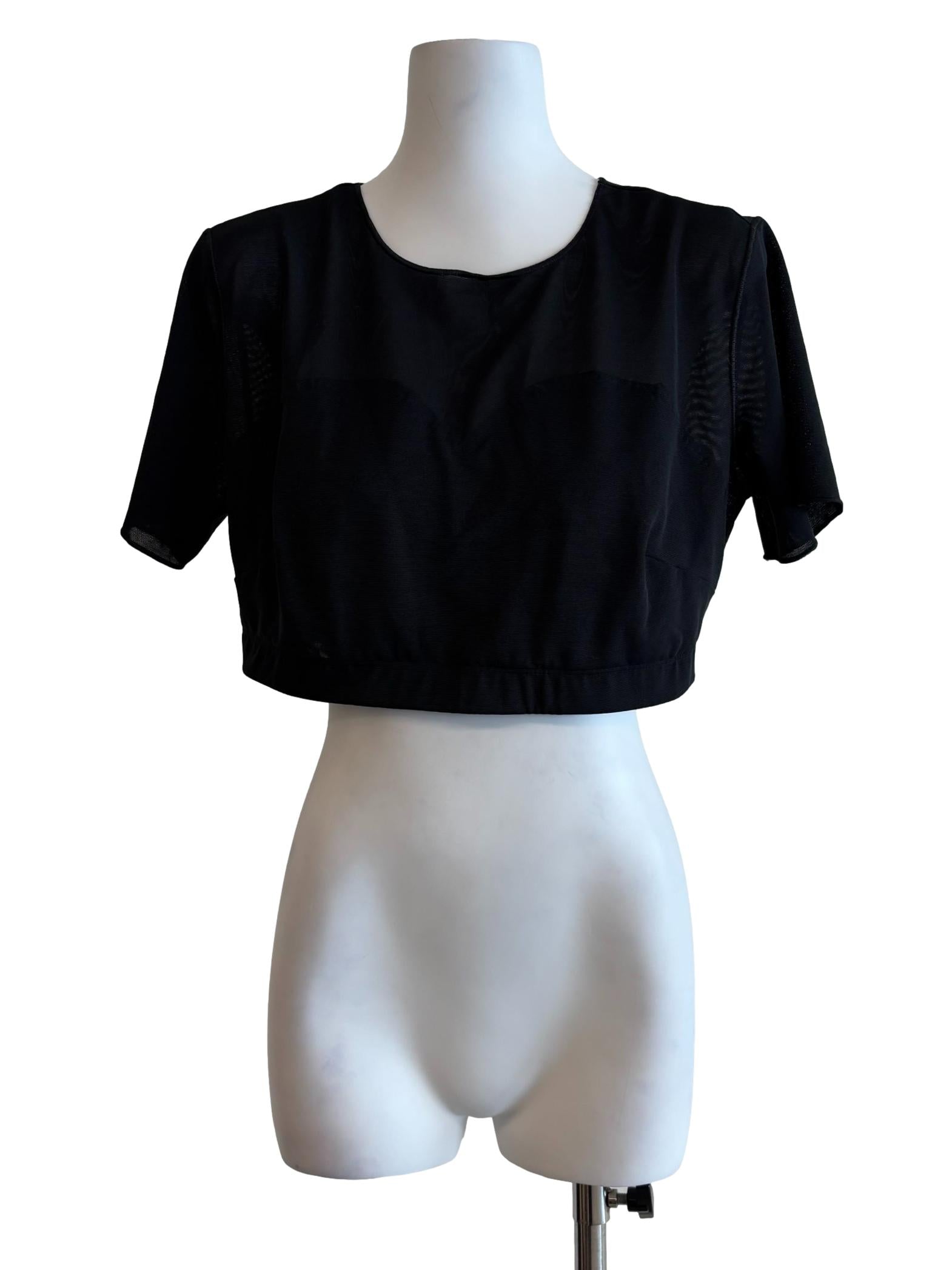 Black Cropped Mesh Top