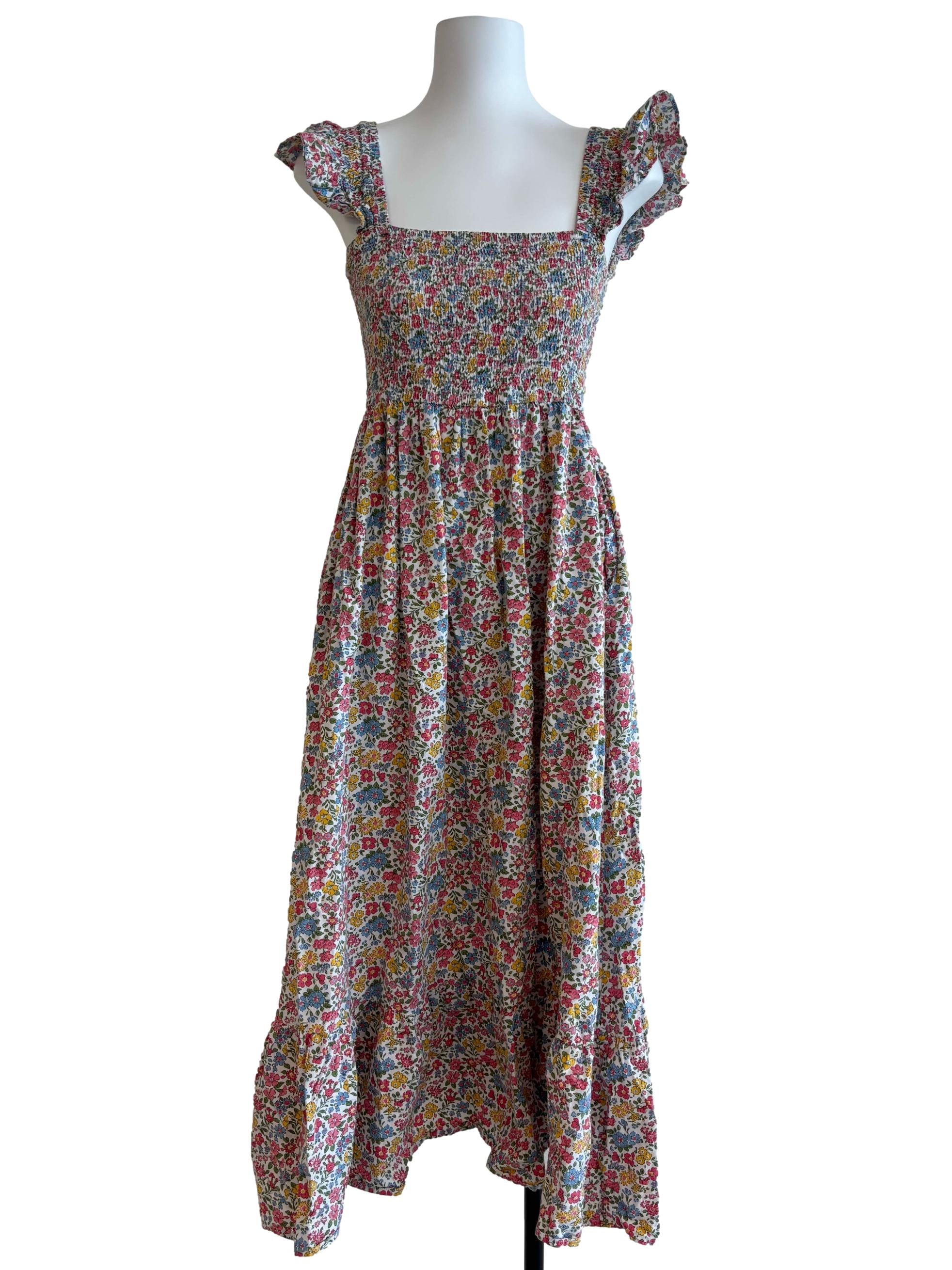 Colourful Smocked Midi Floral Dress