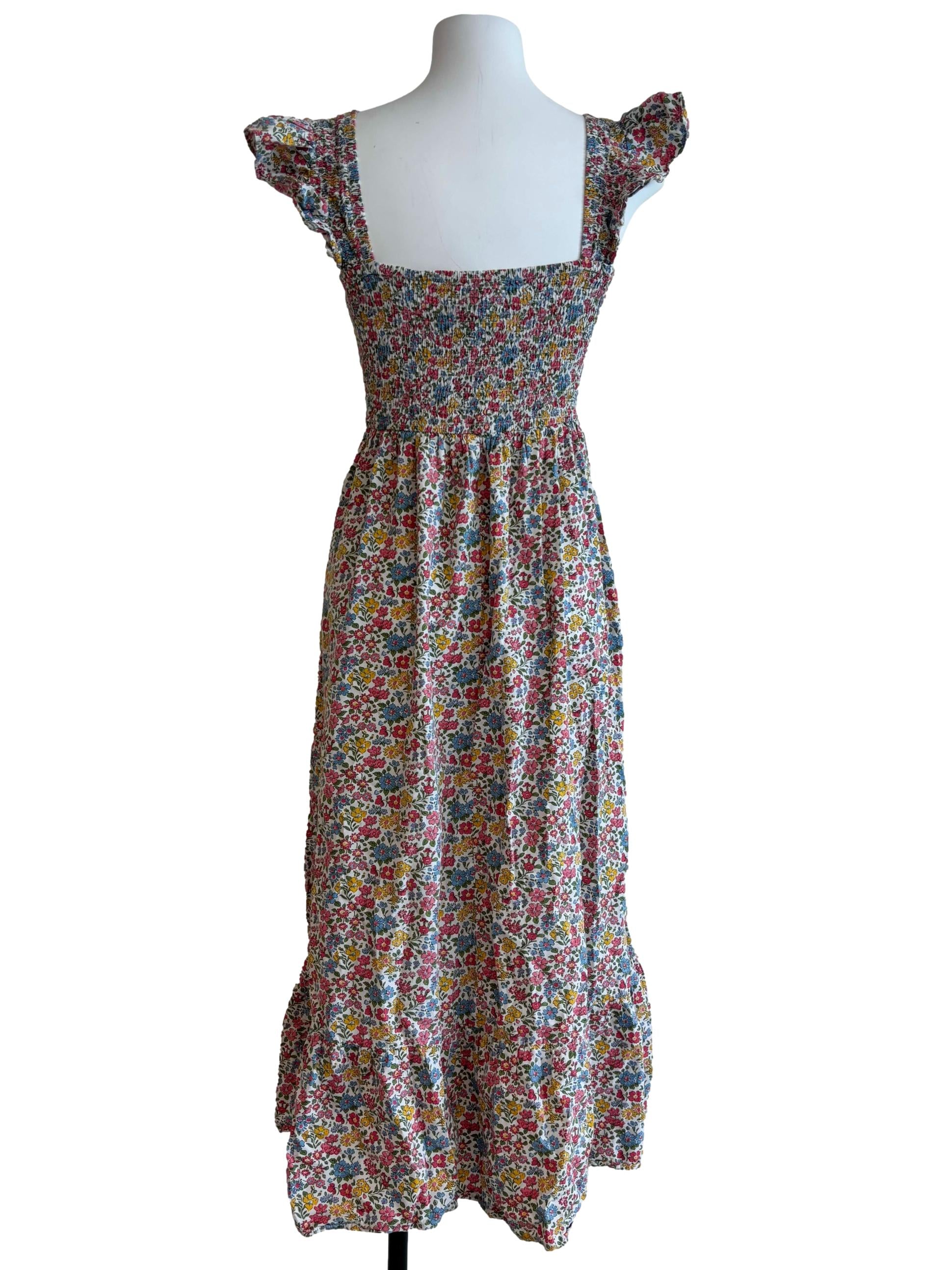 Colourful Smocked Midi Floral Dress