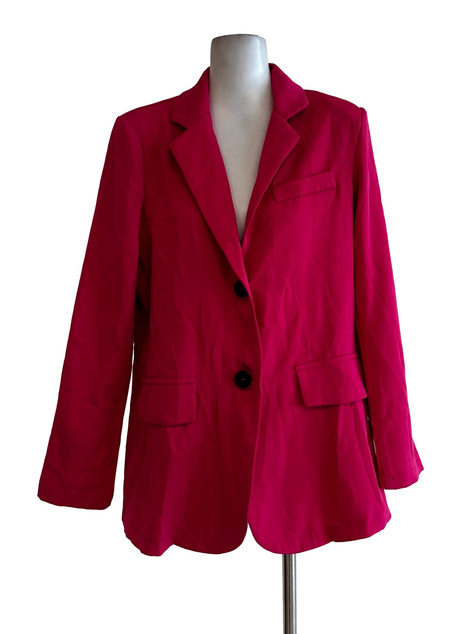 Hot Pink Collar Button Blazer