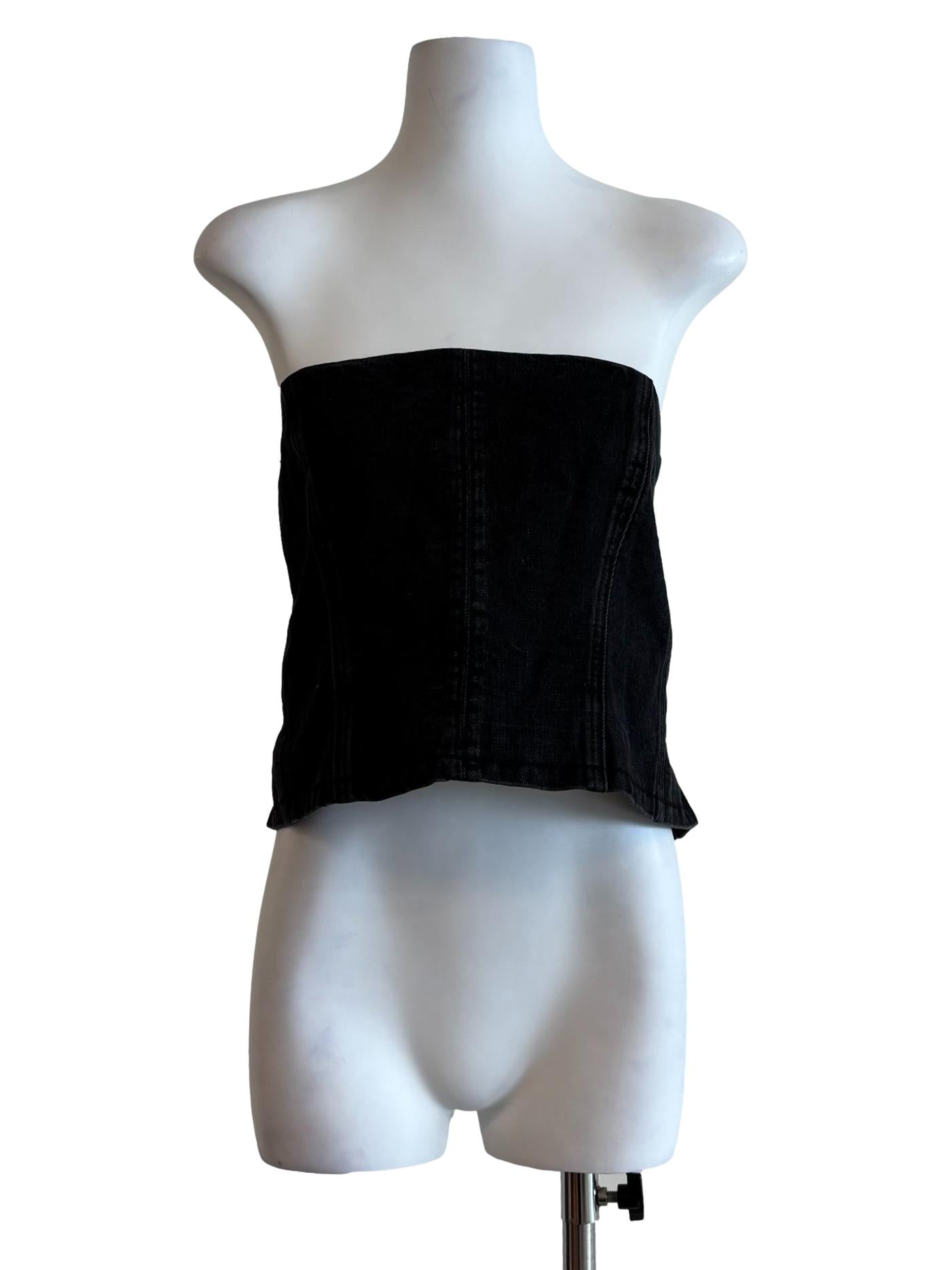 Washed Black Denim Strapless Top