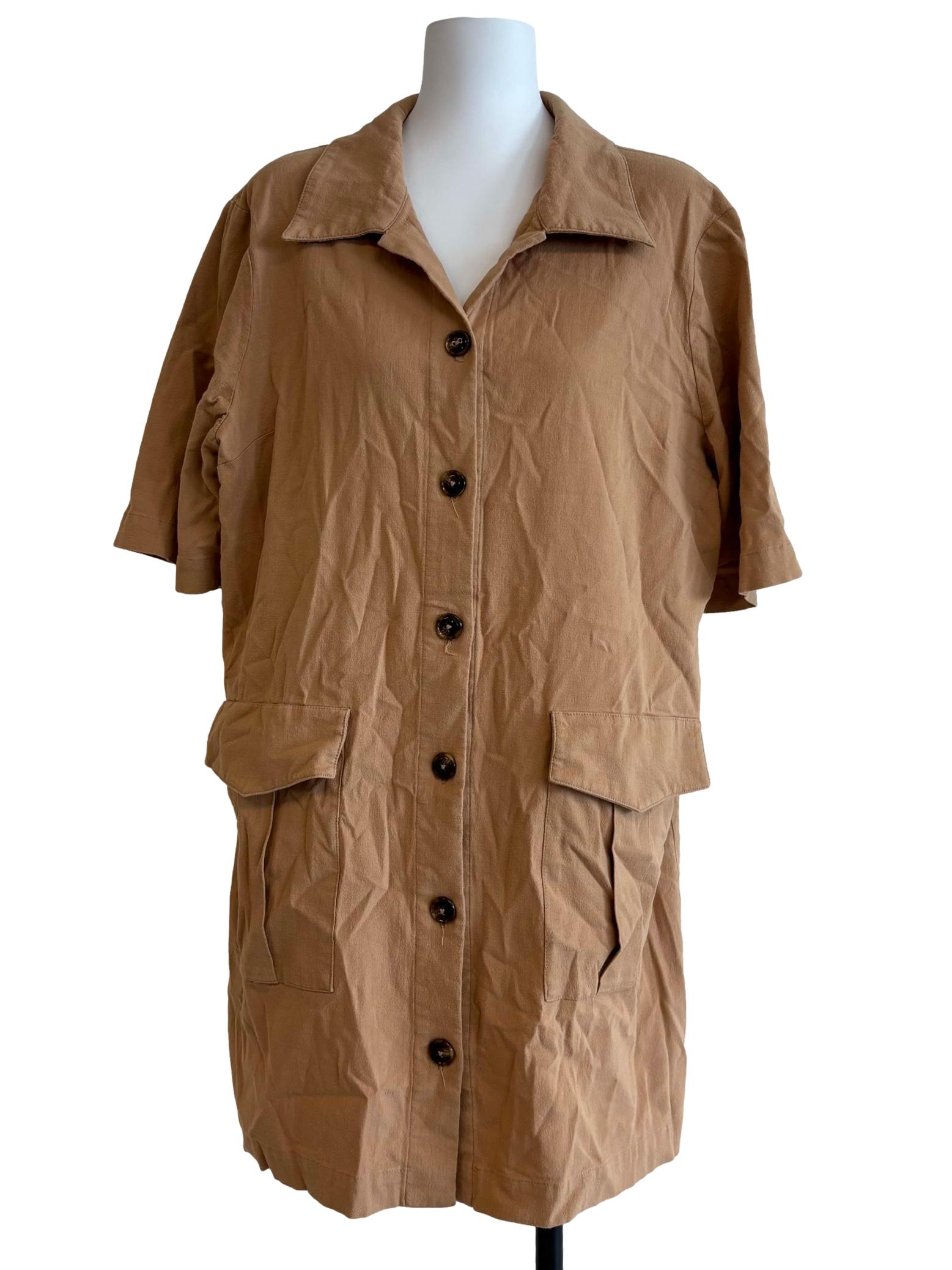 Adobe Brown Plain Short Sleeve Shirt Dress
