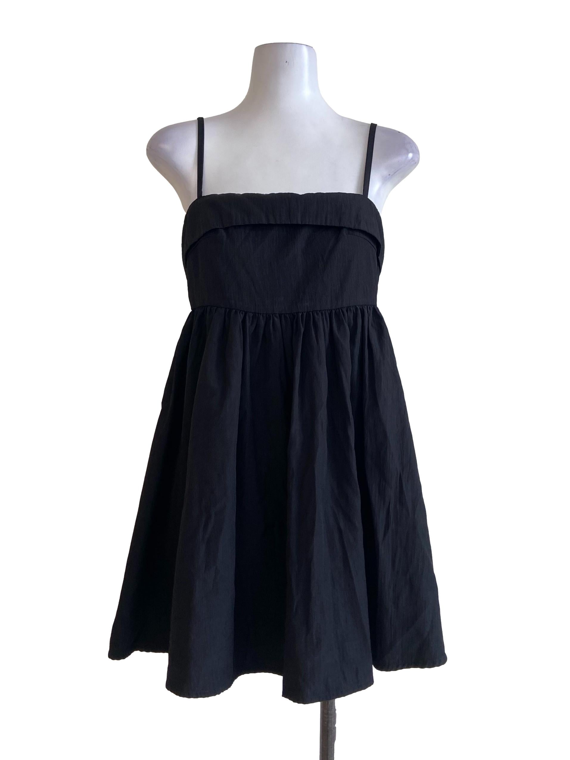 Black Sleeveless Twill Apron Dress