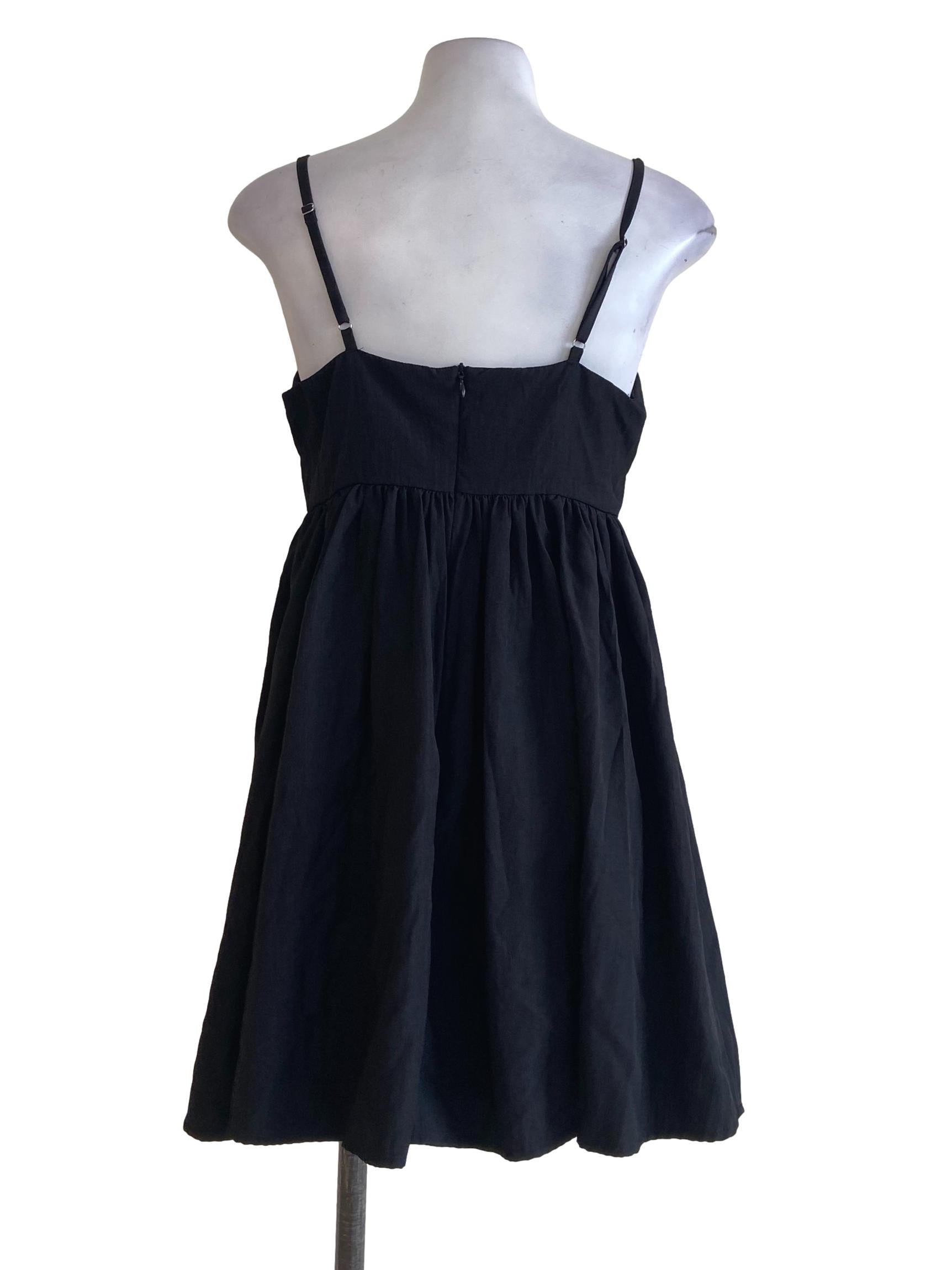 Black Sleeveless Twill Apron Dress