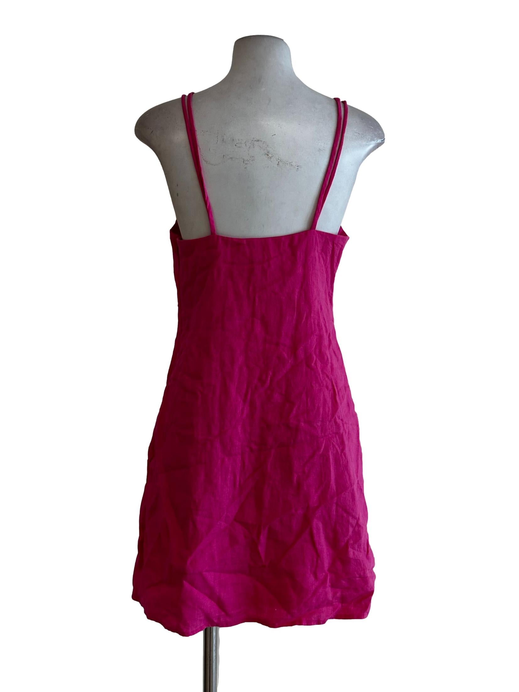Hot Pink Sleeveless Linen Mini Dress