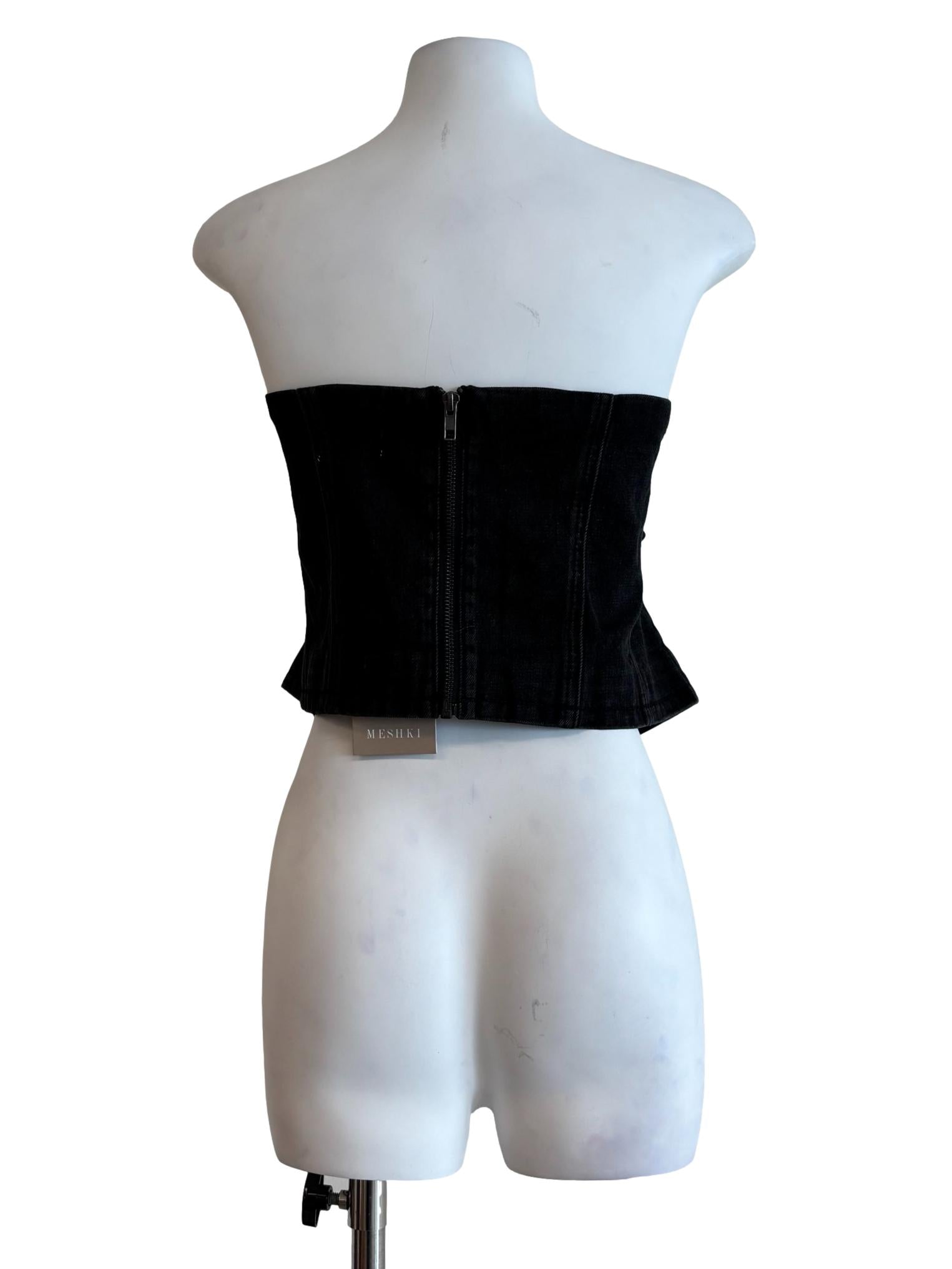 Washed Black Denim Strapless Top