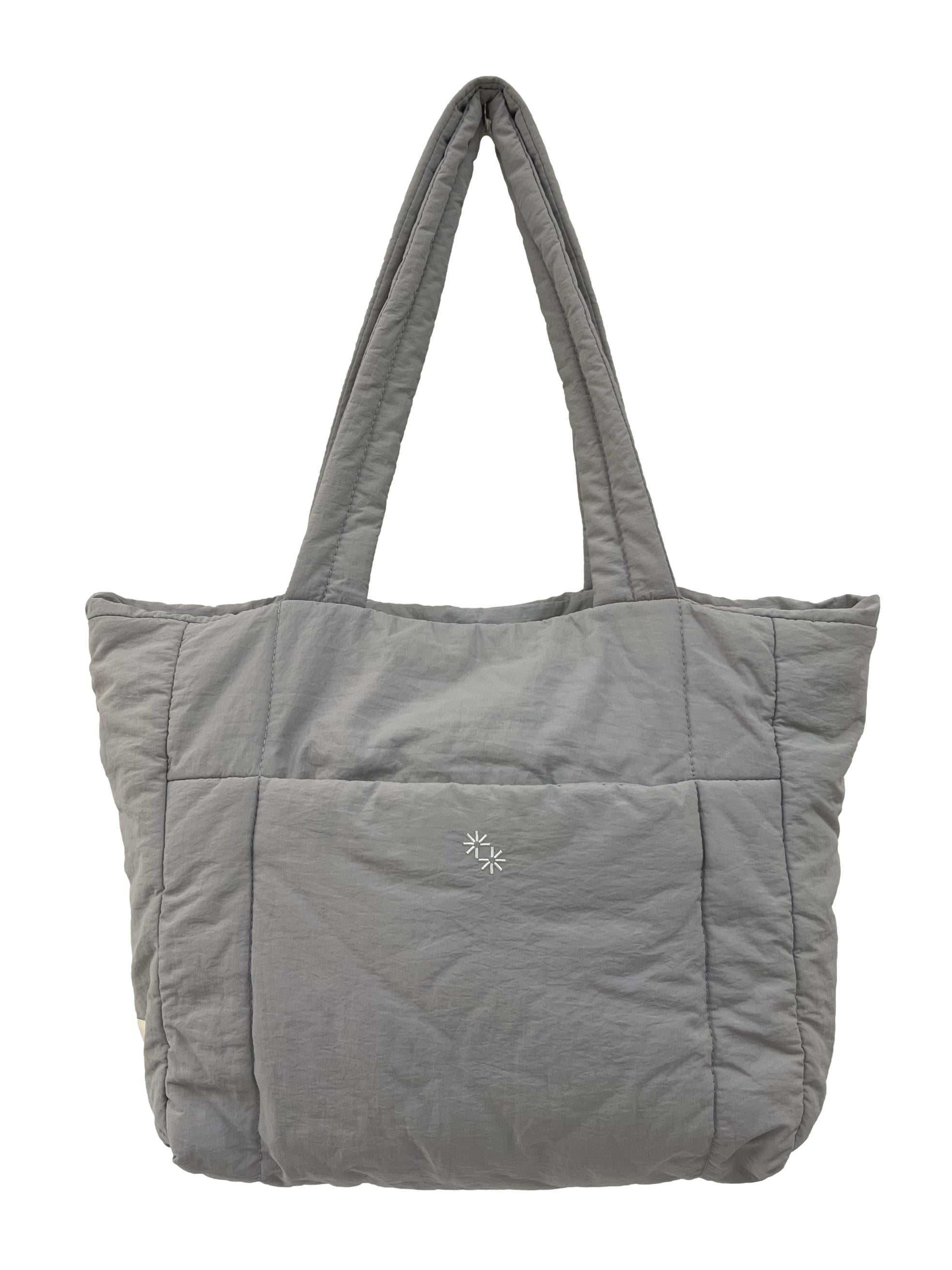 Grey Nylon Puffer Shopper Shoulder Bag