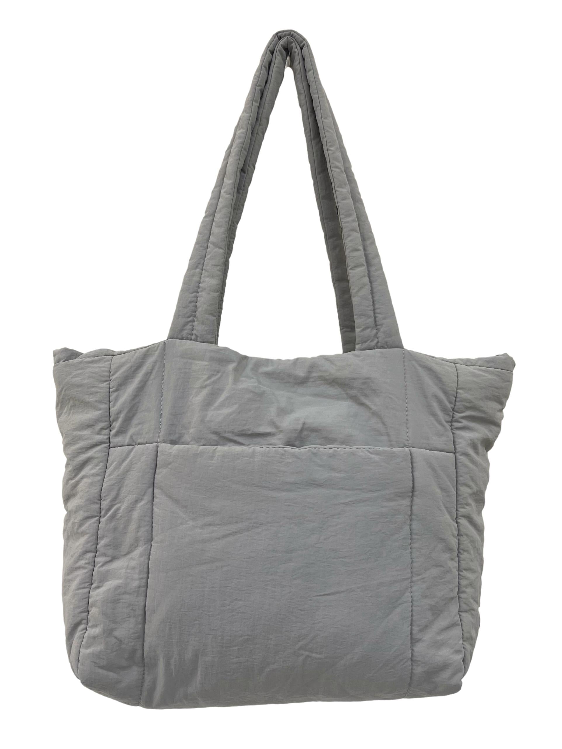 Grey Nylon Puffer Shopper Shoulder Bag