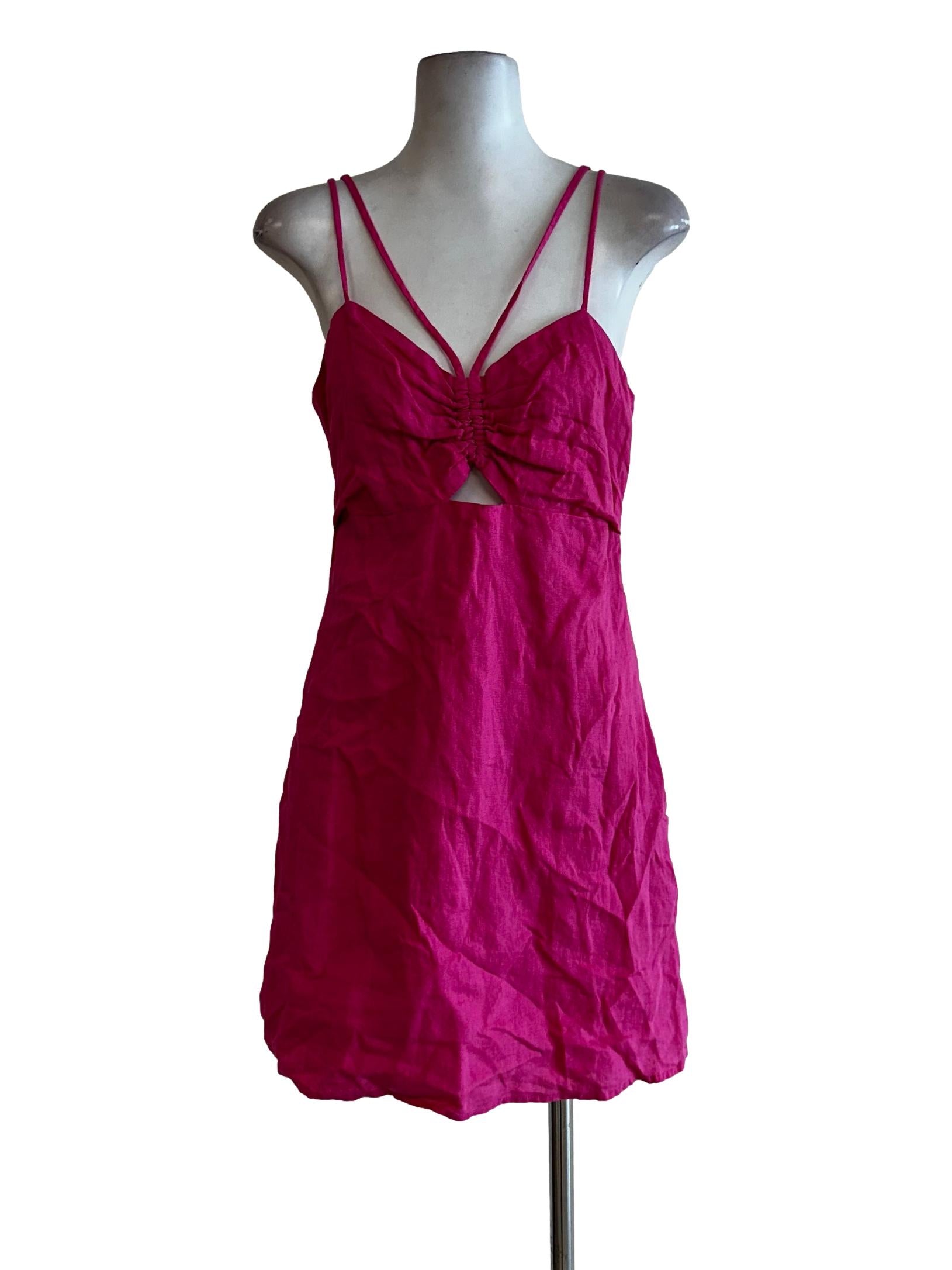 Hot Pink Sleeveless Linen Mini Dress