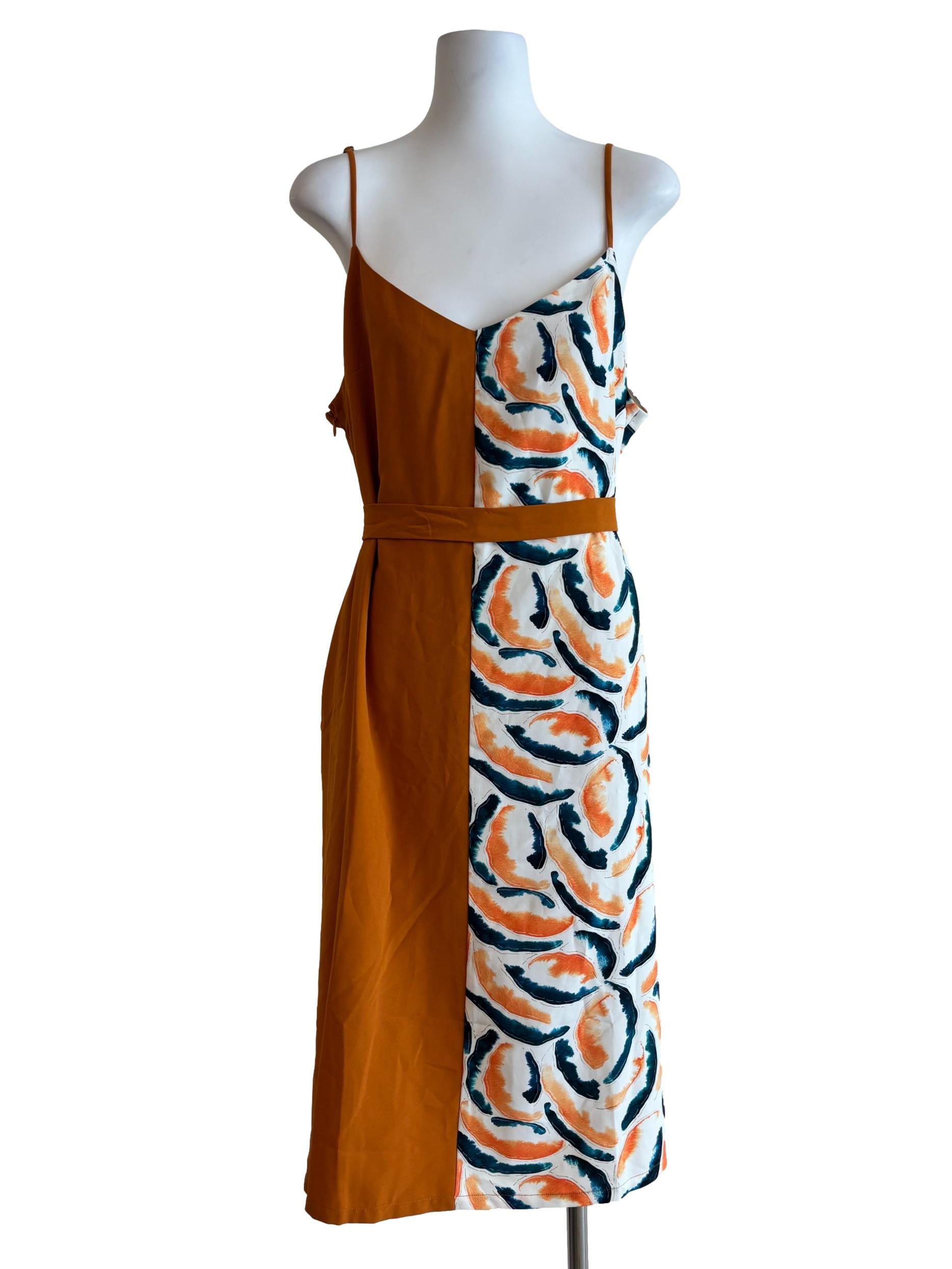 Burnt Orange Half Printed Dress