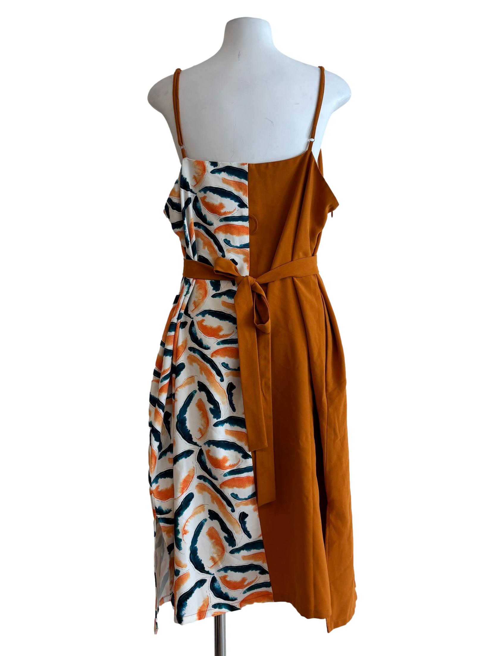 Burnt Orange Half Printed Dress