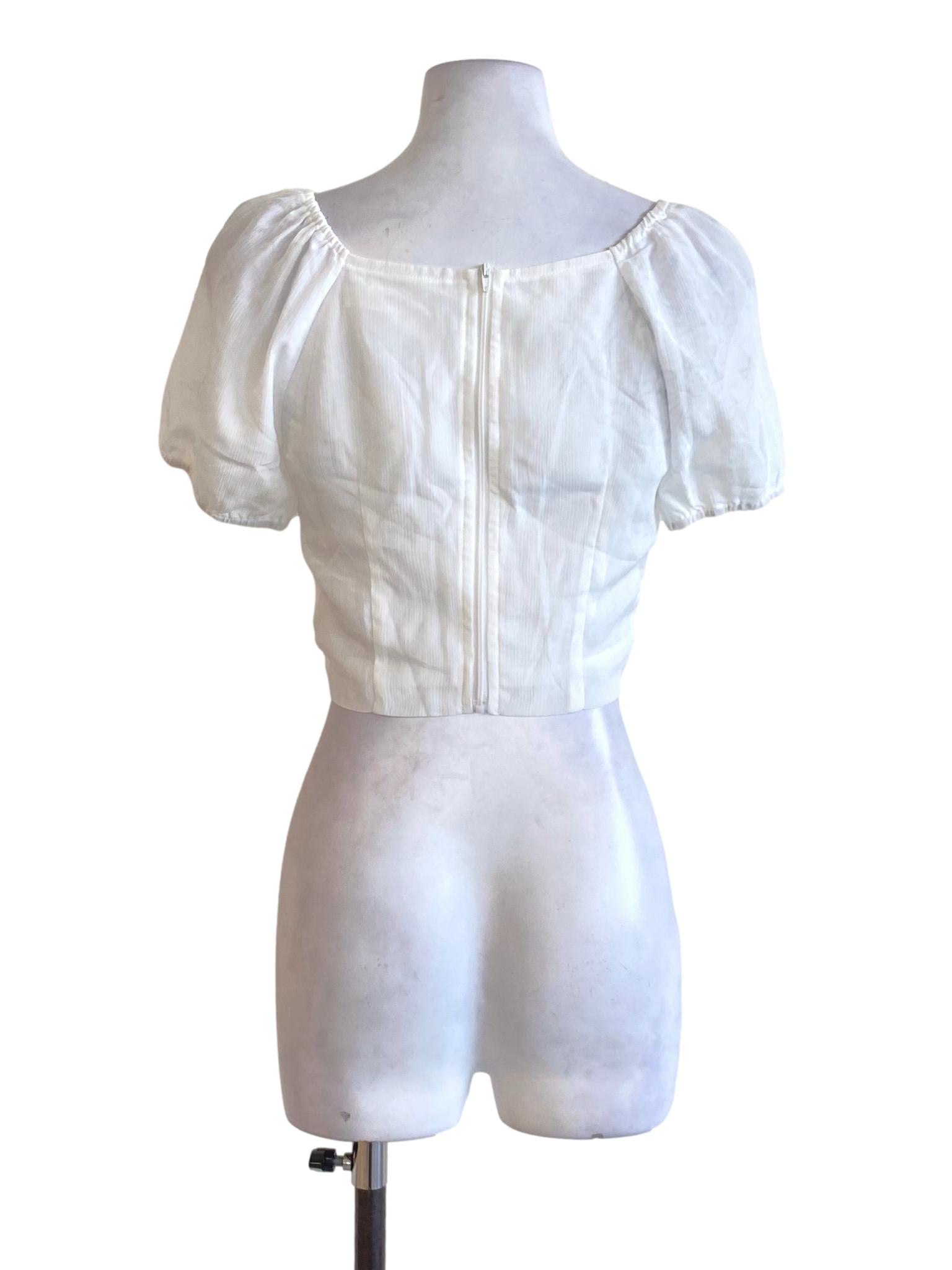 Daisy White Peasant Wrap Bust Square Neck Cropped Top