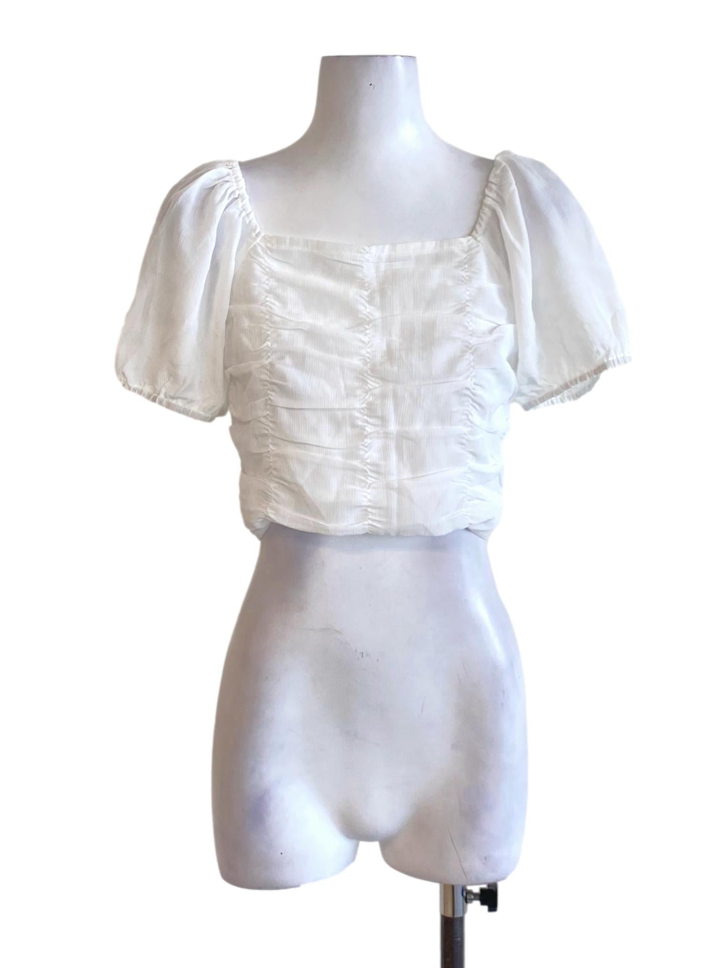 Daisy White Peasant Wrap Bust Square Neck Cropped Top