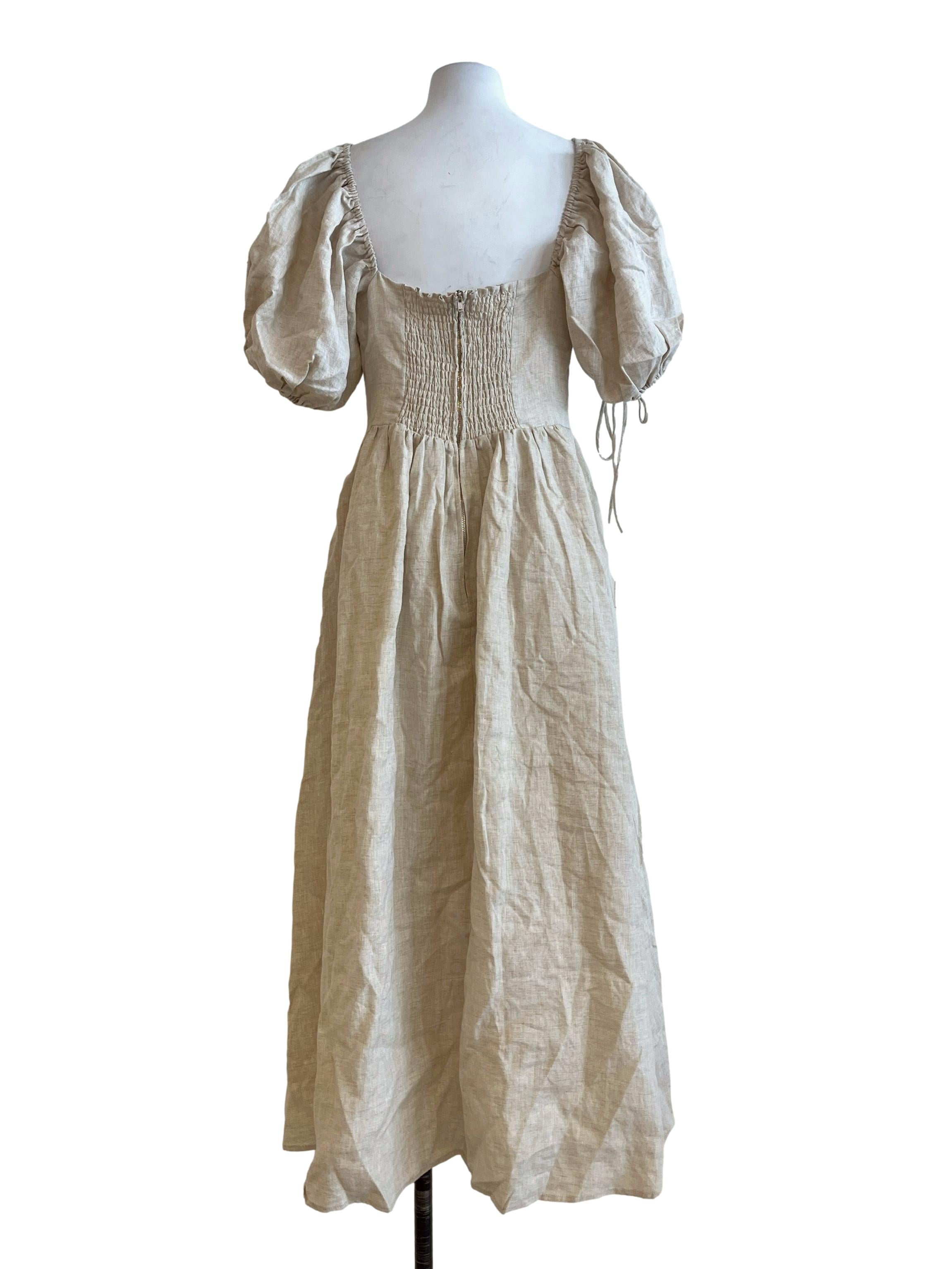 Linen White Puff Sleeve Empire Dress CM