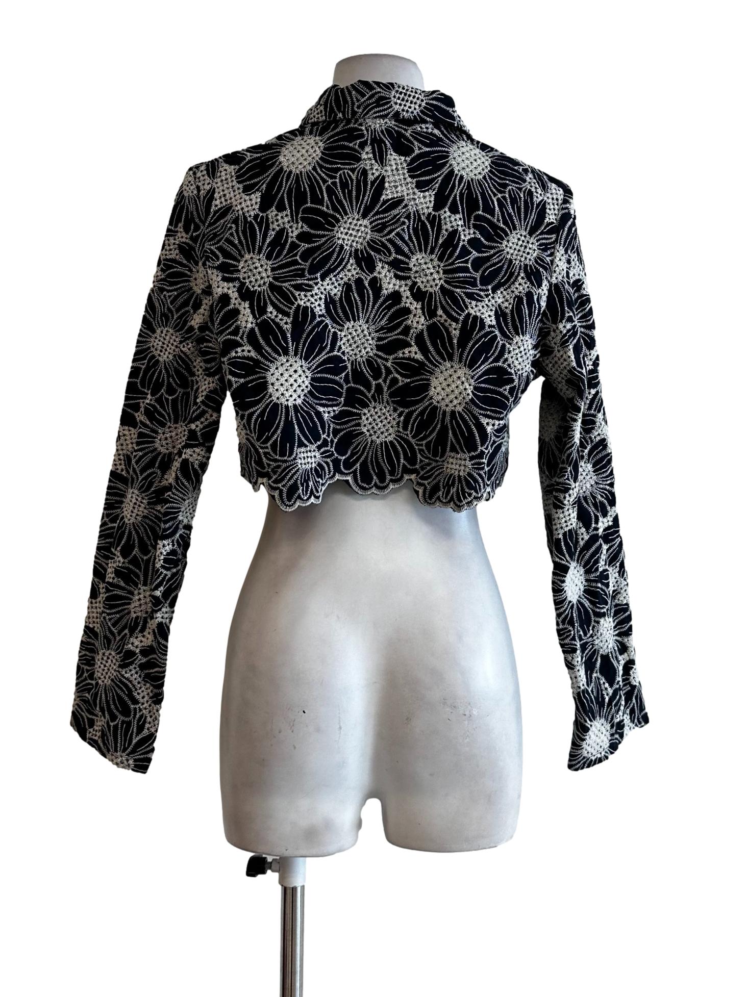 Blue Black Flower Embroidered Top