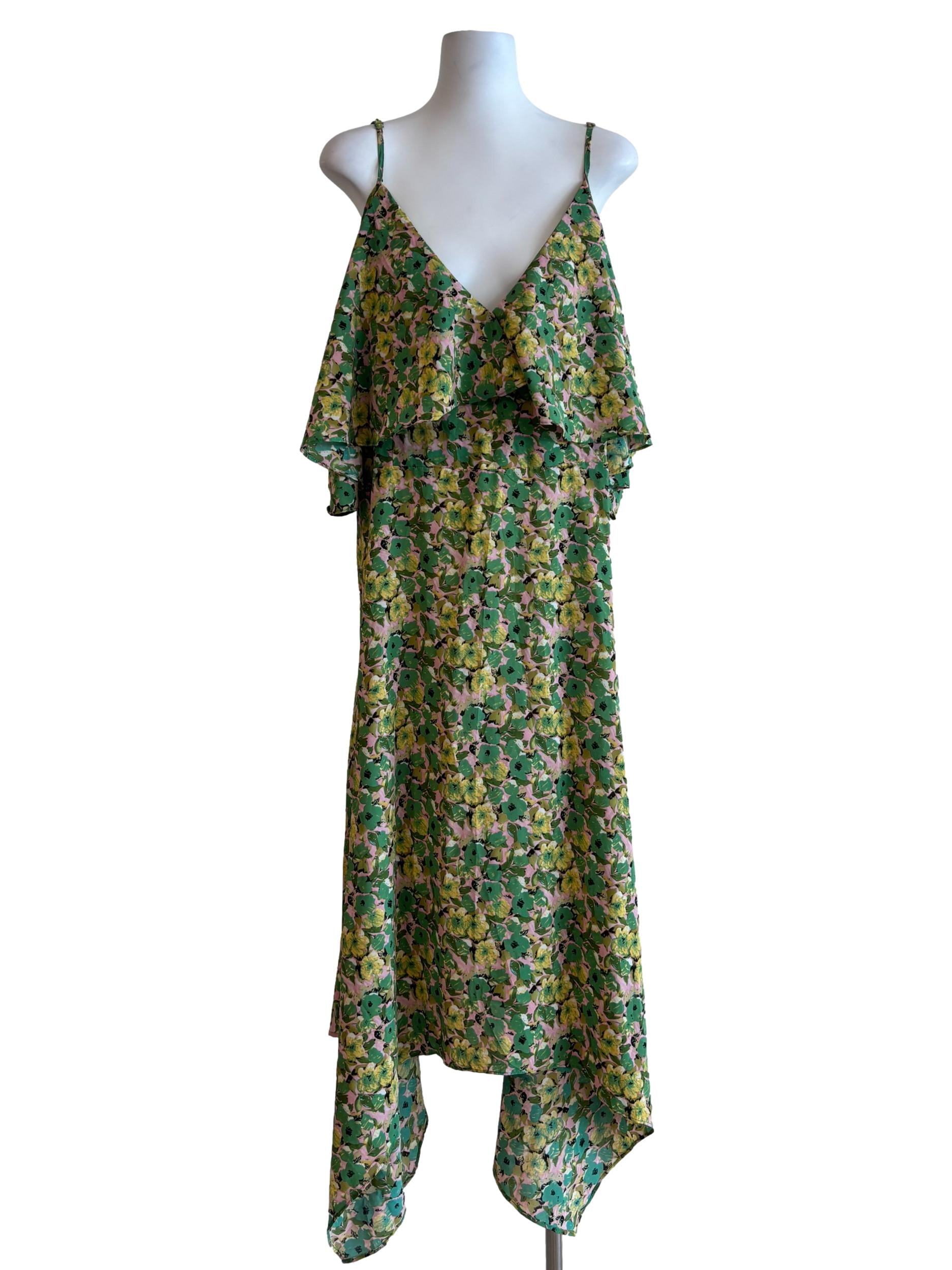Avocado Green Printed Asymmetrical Dress