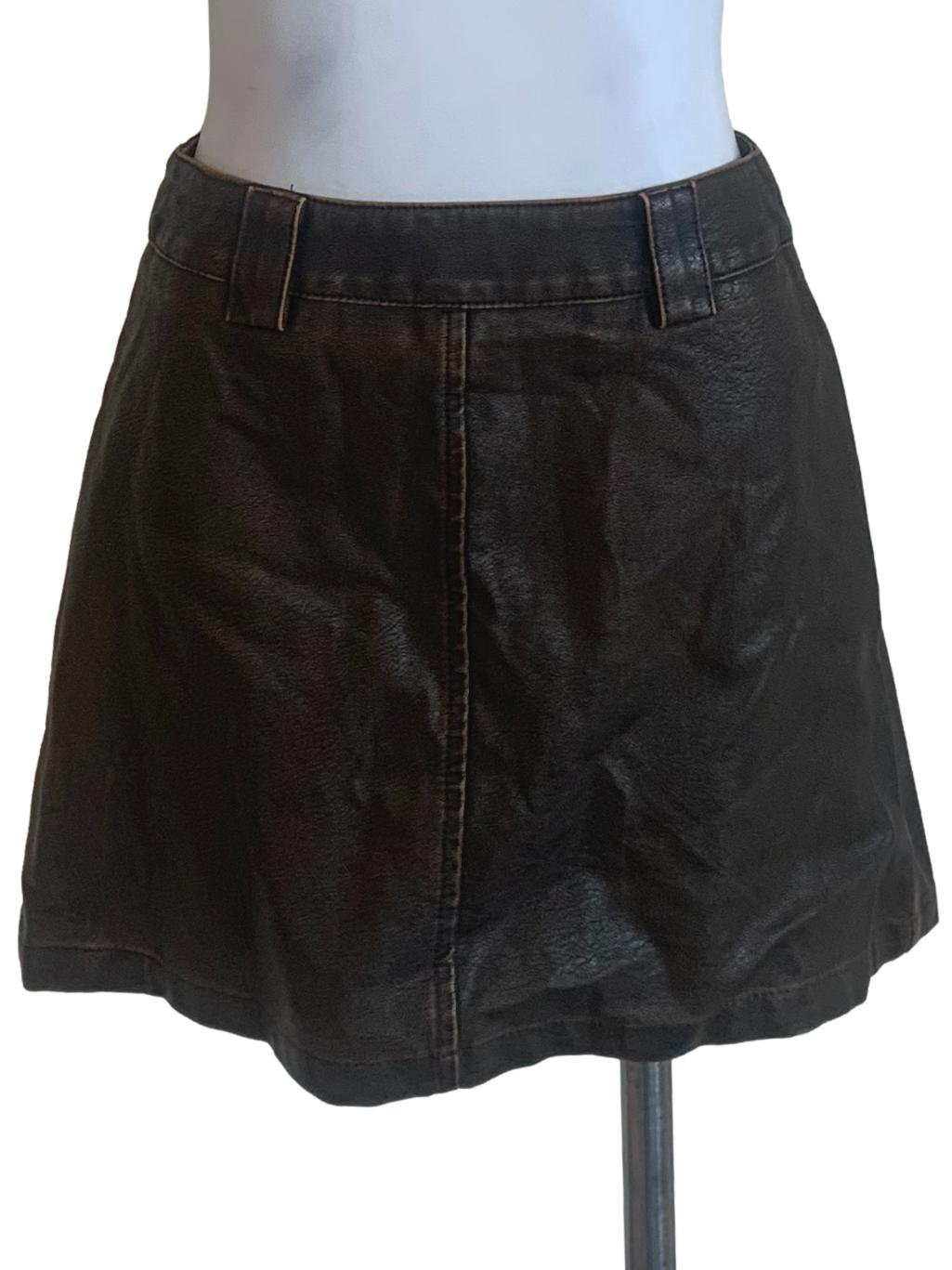 Wood Brown Leather Skirt