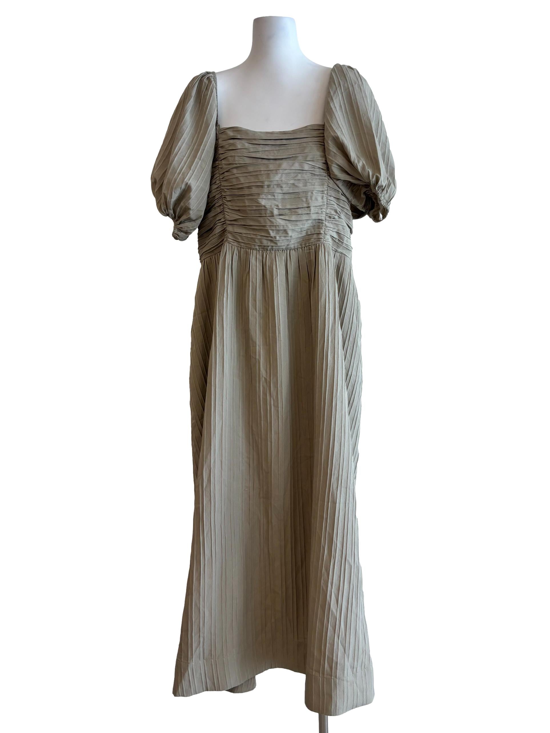 Basil Green Square Neck Wrinkled Dress