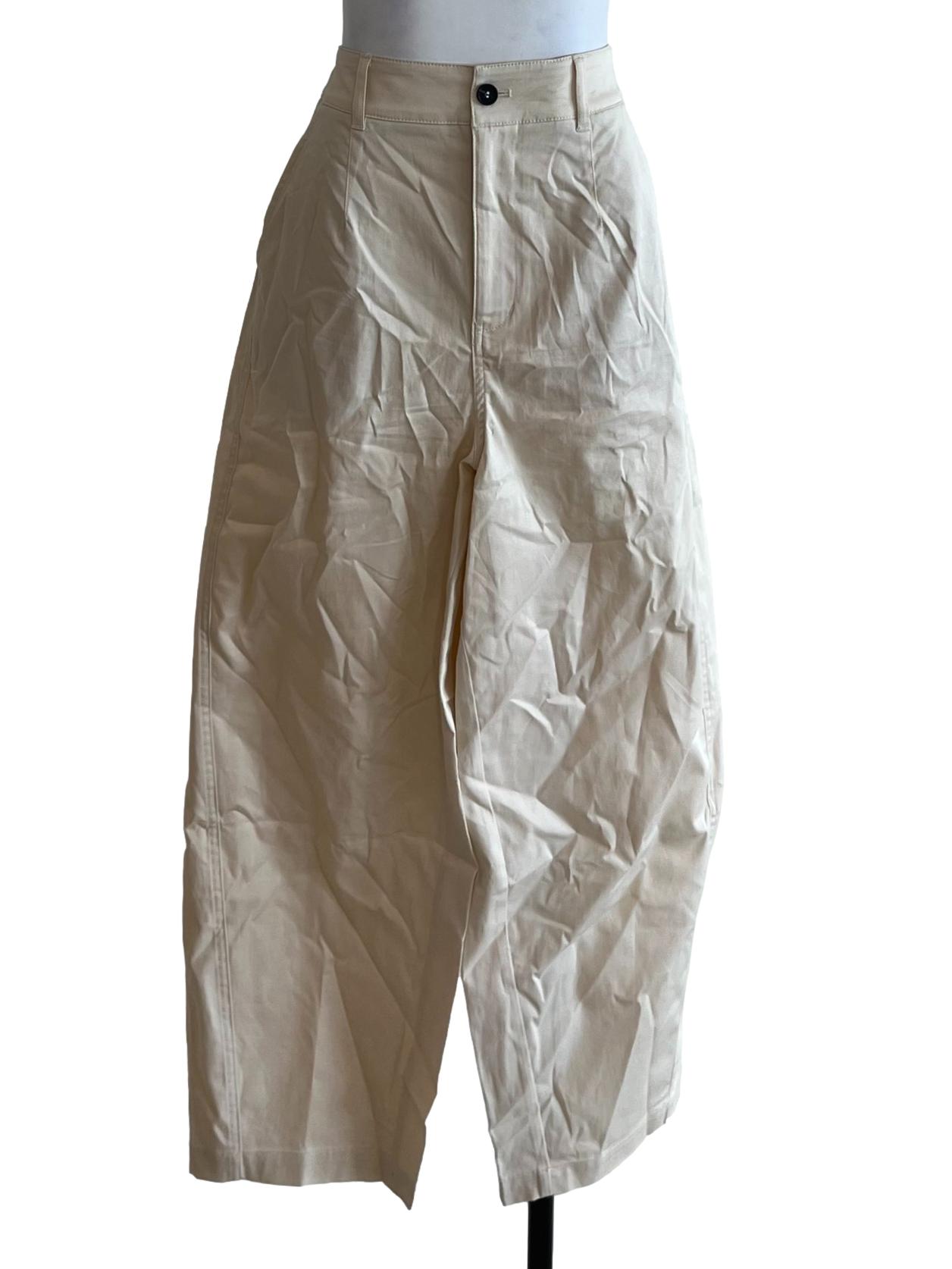 Beige High-Waisted Curved Pants