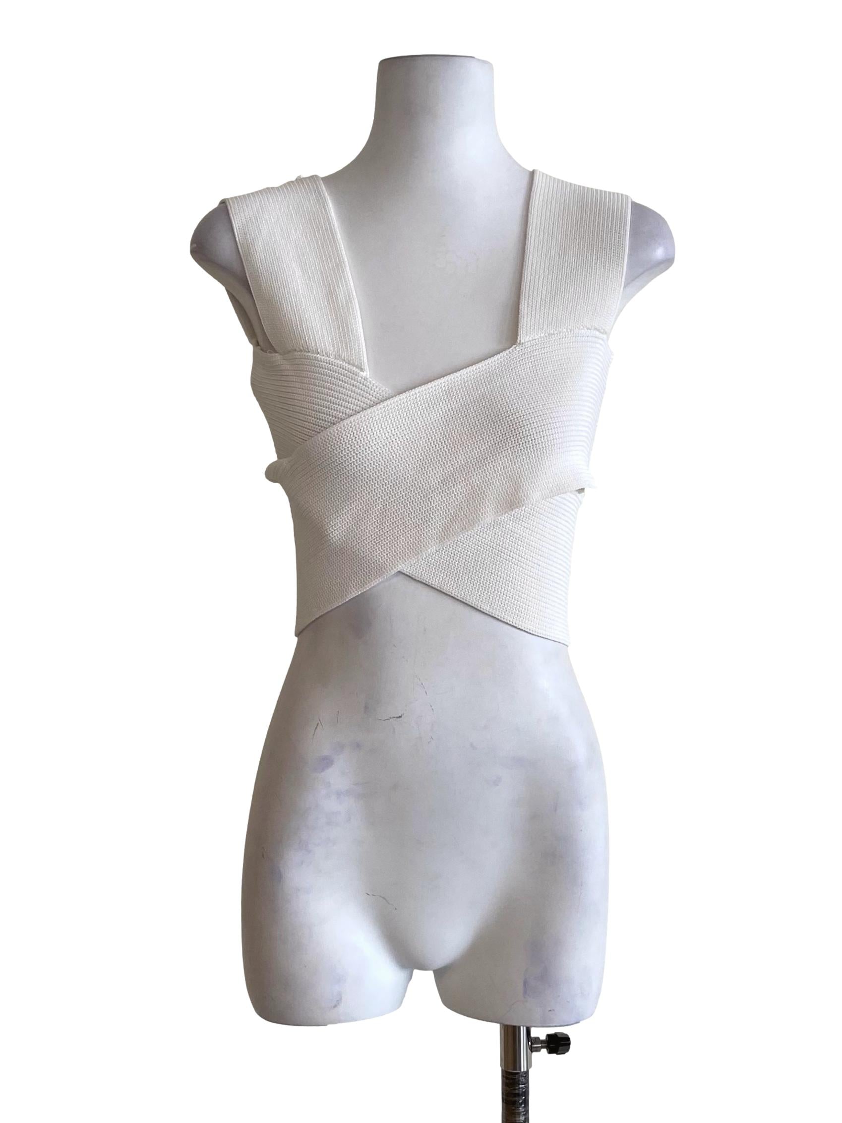 Chiffon White Sleeveless Knitted Top LB