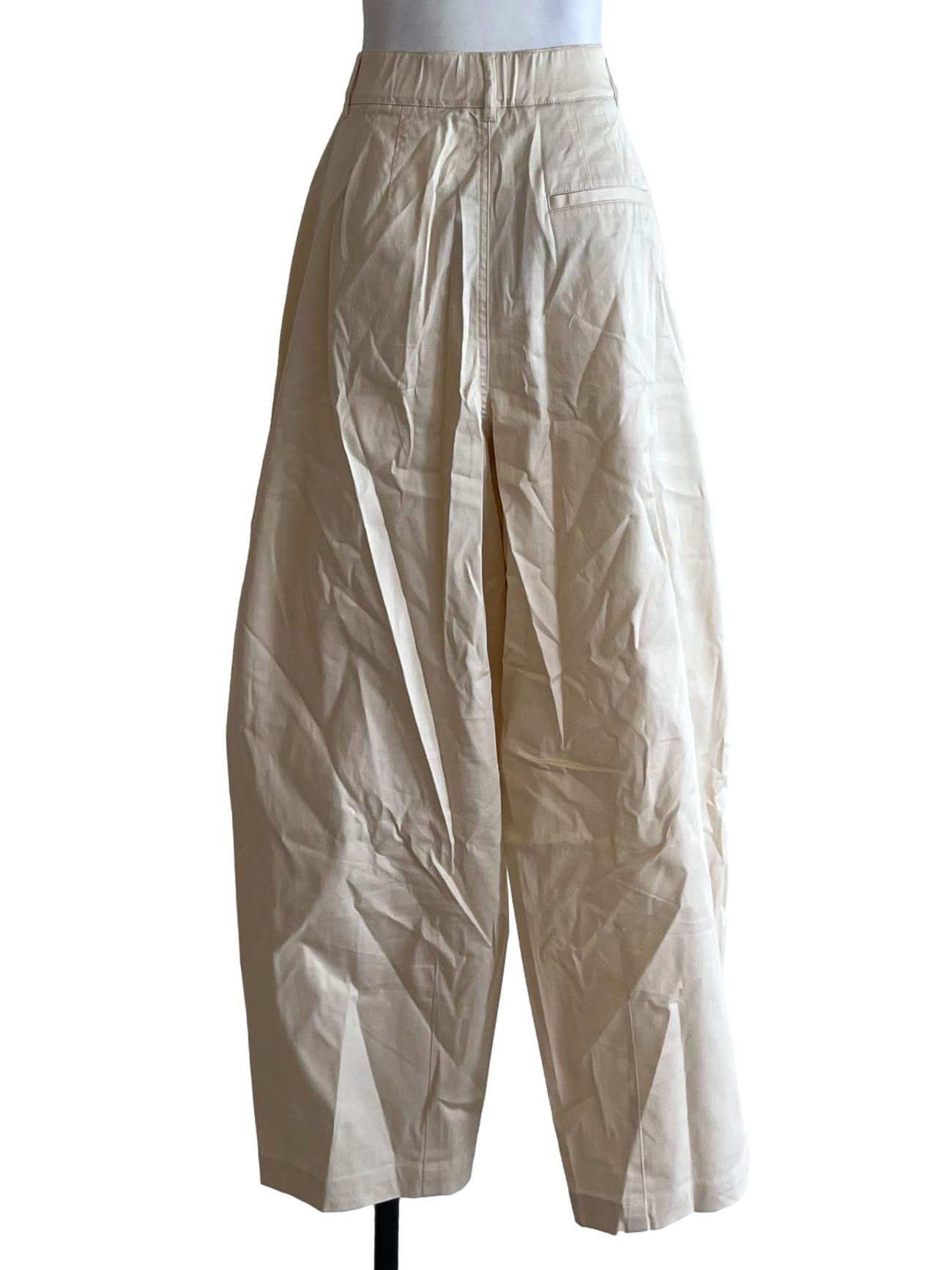 Beige High-Waisted Curved Pants