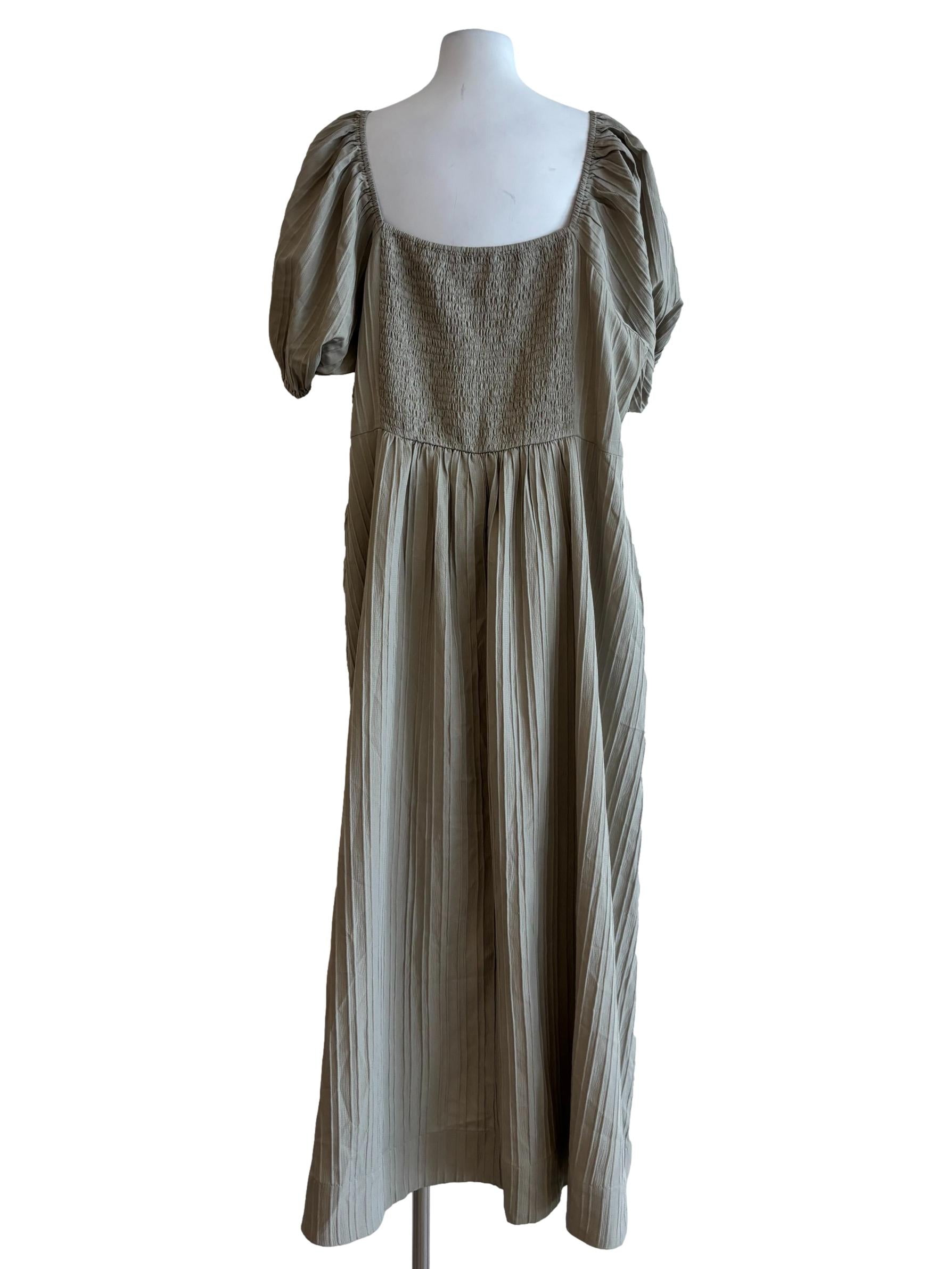 Basil Green Square Neck Wrinkled Dress