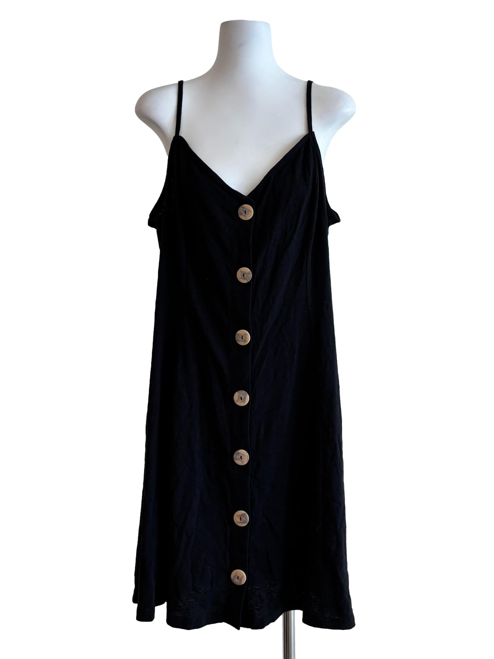 Jet Black Cotton Spaghetti Strap Dress
