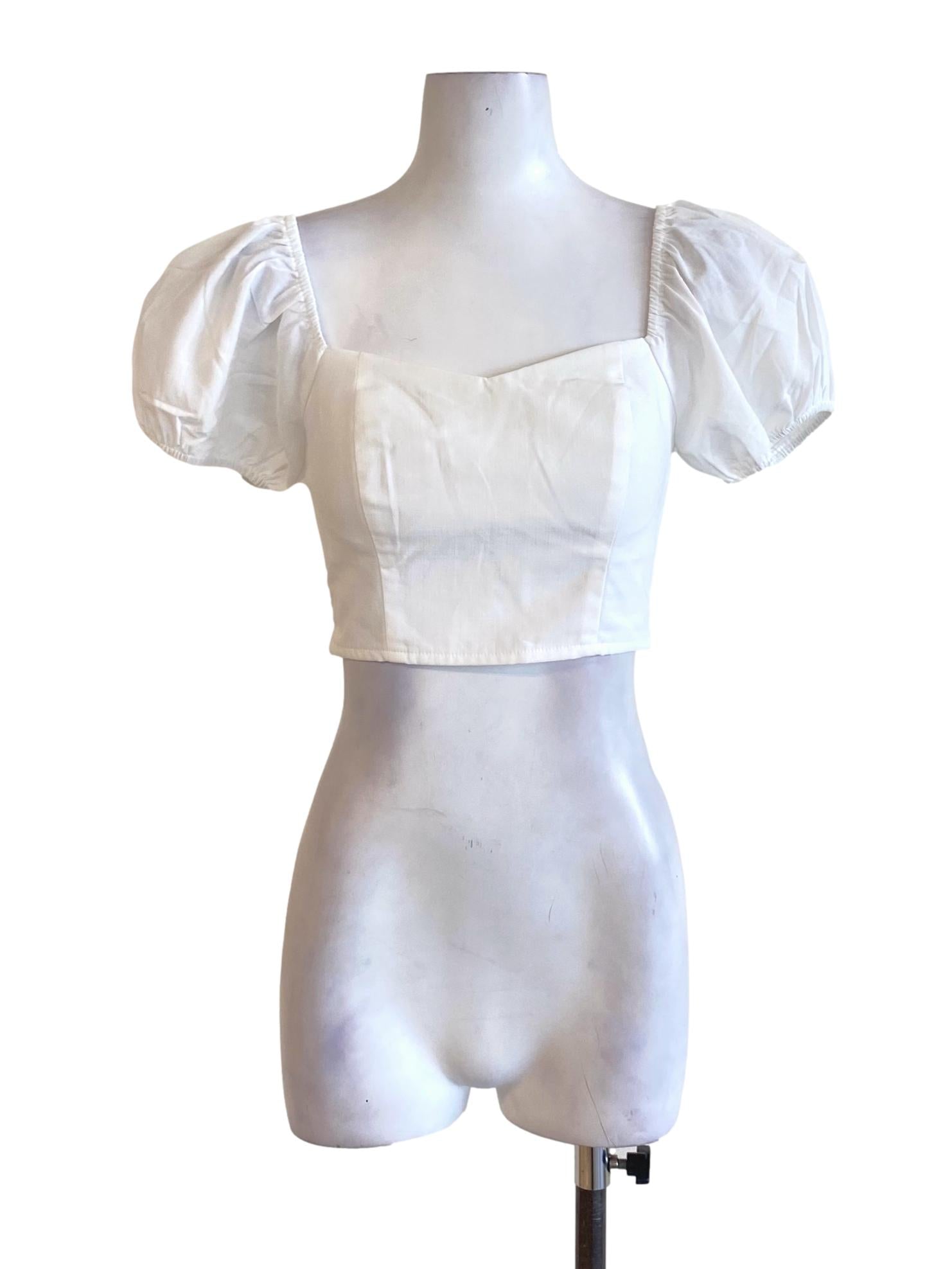 Daisy White Puffed Sweetheart Cropped Top