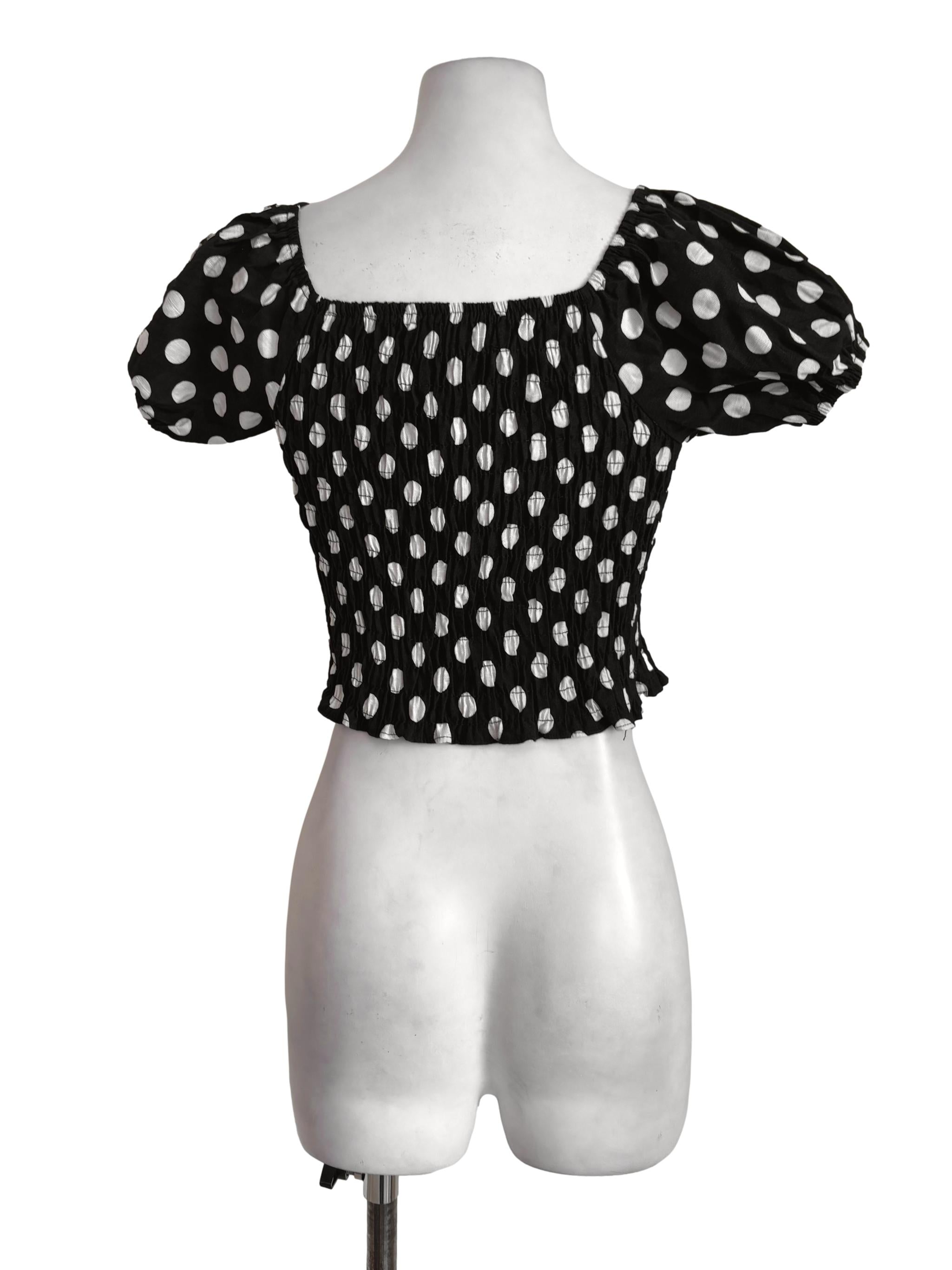 Black White Polka Dots Smock Blouse TEM
