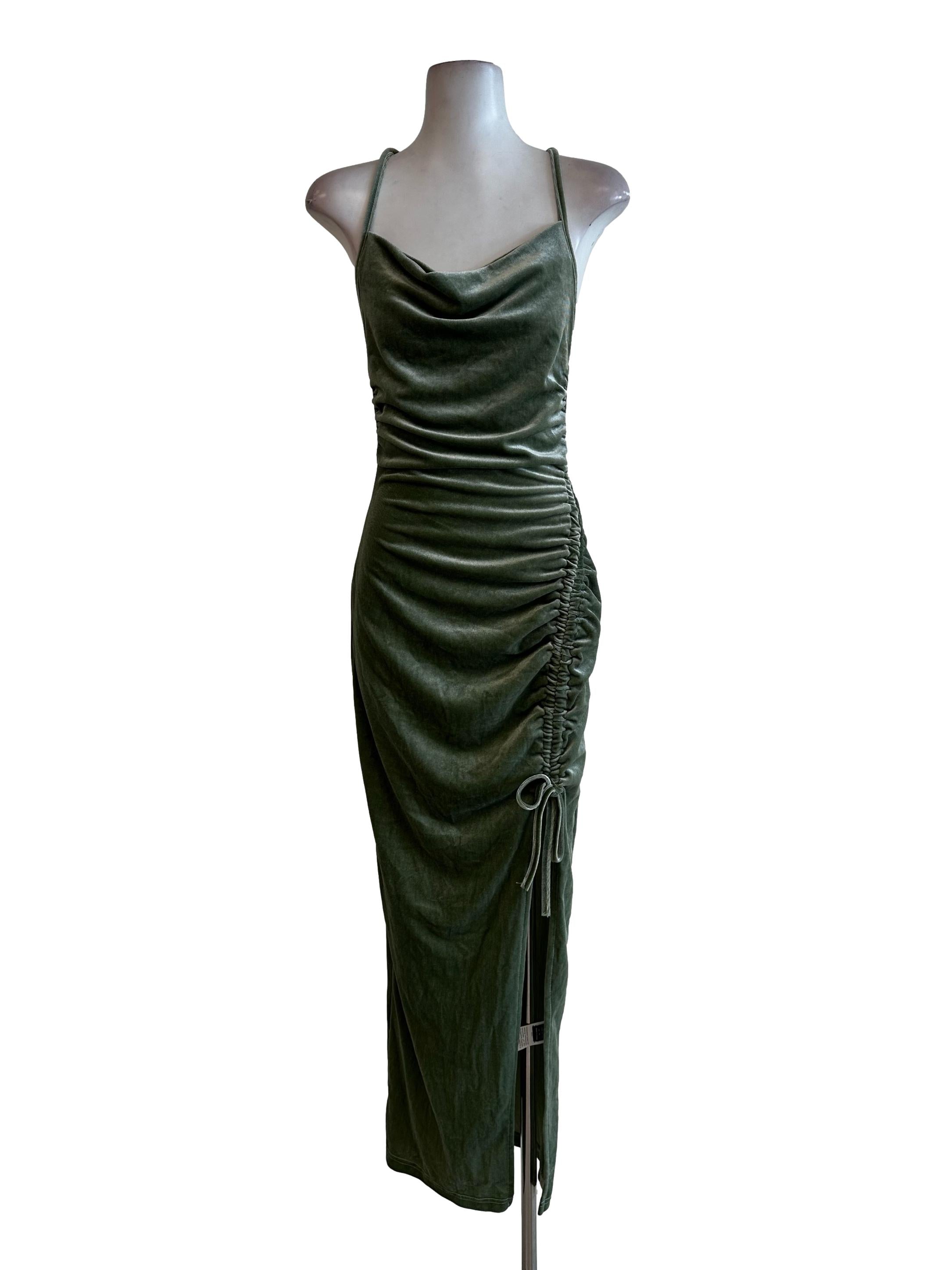 Green Velvet Halter Straps Dress