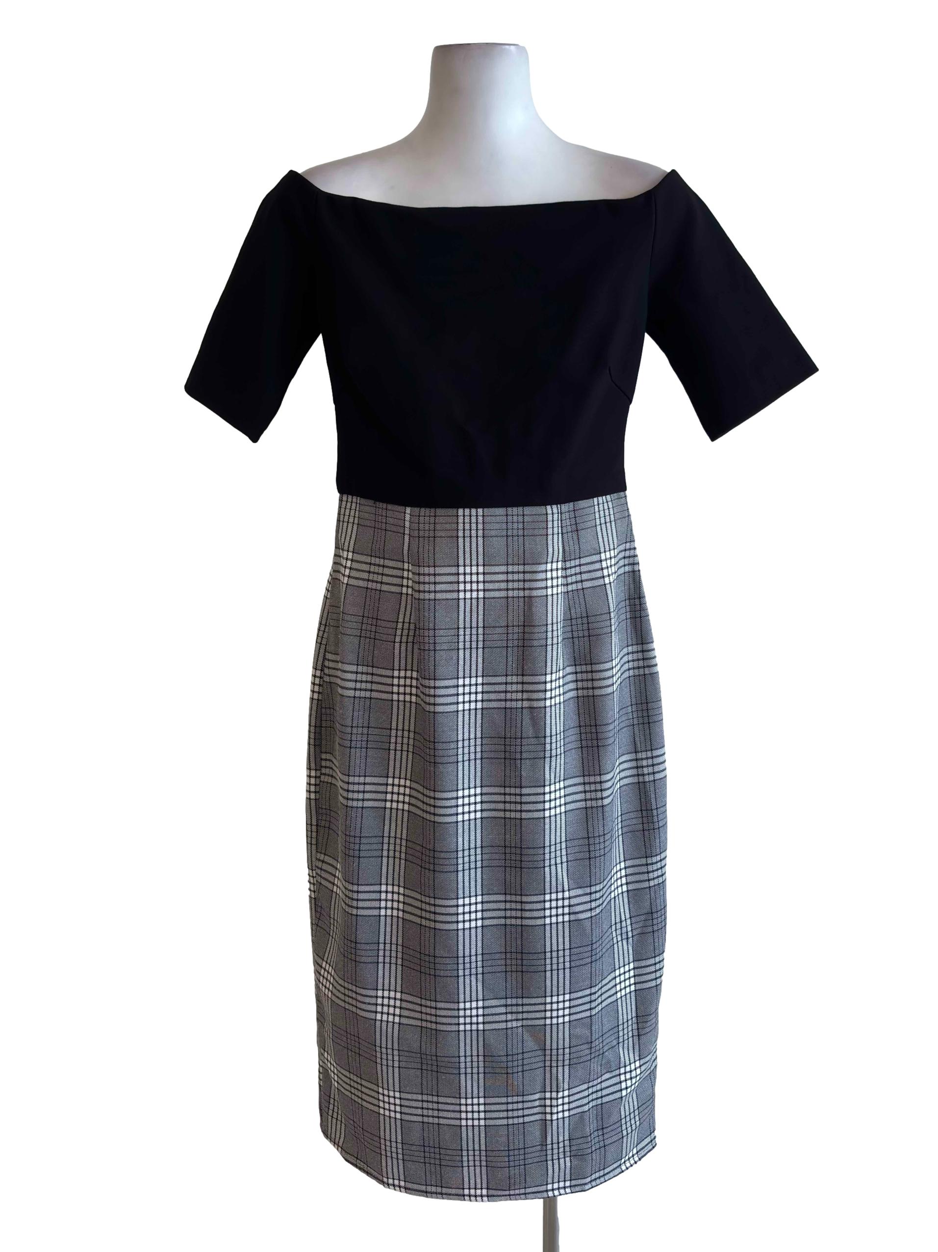 Black Half Checkered Off-Shoulder