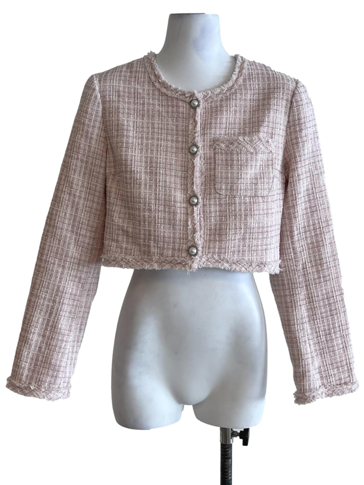 Blush Pink Tweed Cropped Blazer