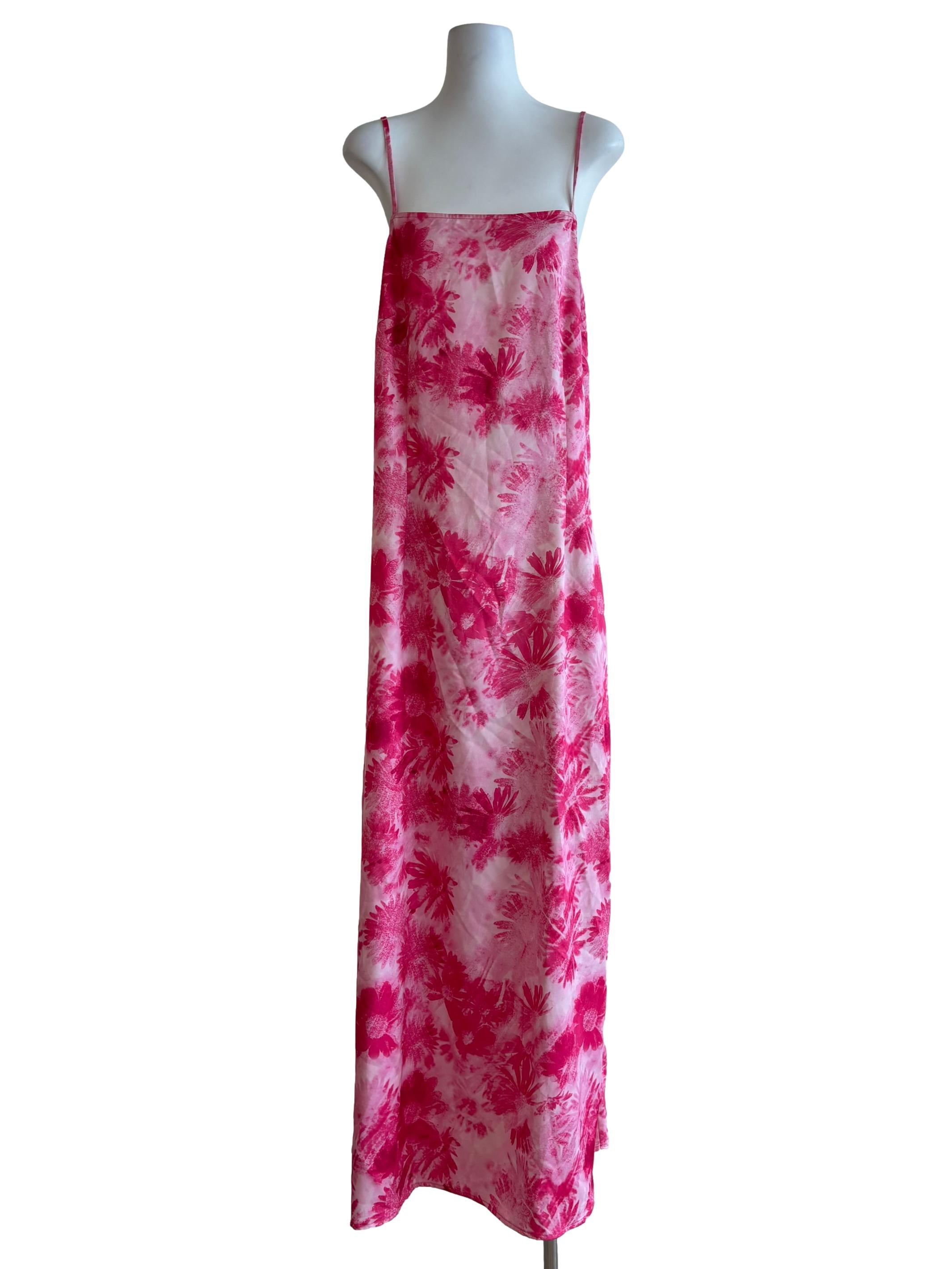Pink Floral Patterned Spaghetti Strap Dress
