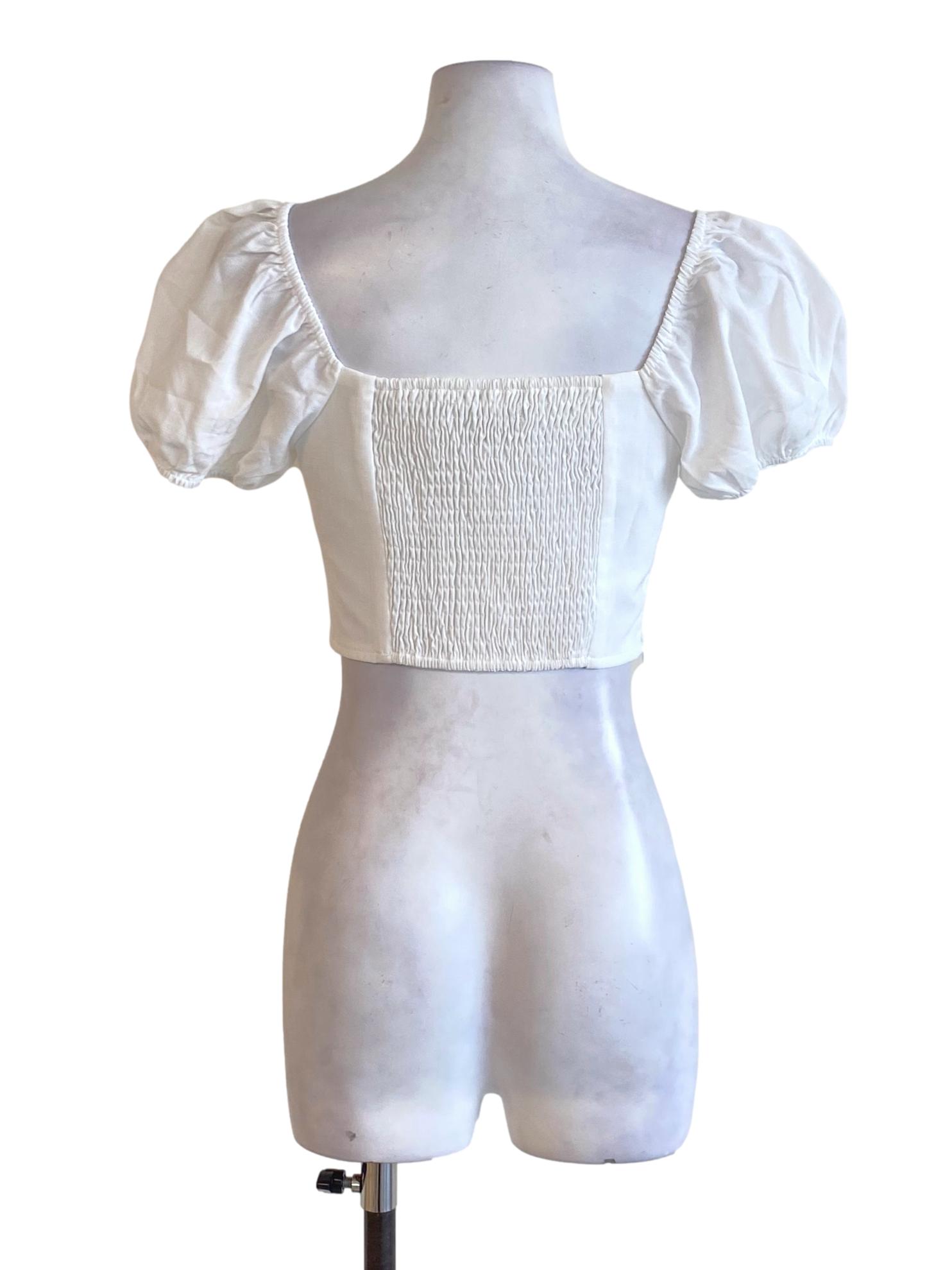 Daisy White Puffed Sweetheart Cropped Top