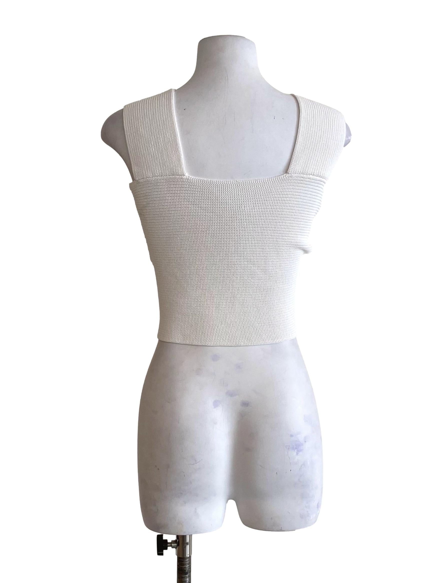Chiffon White Sleeveless Knitted Top LB