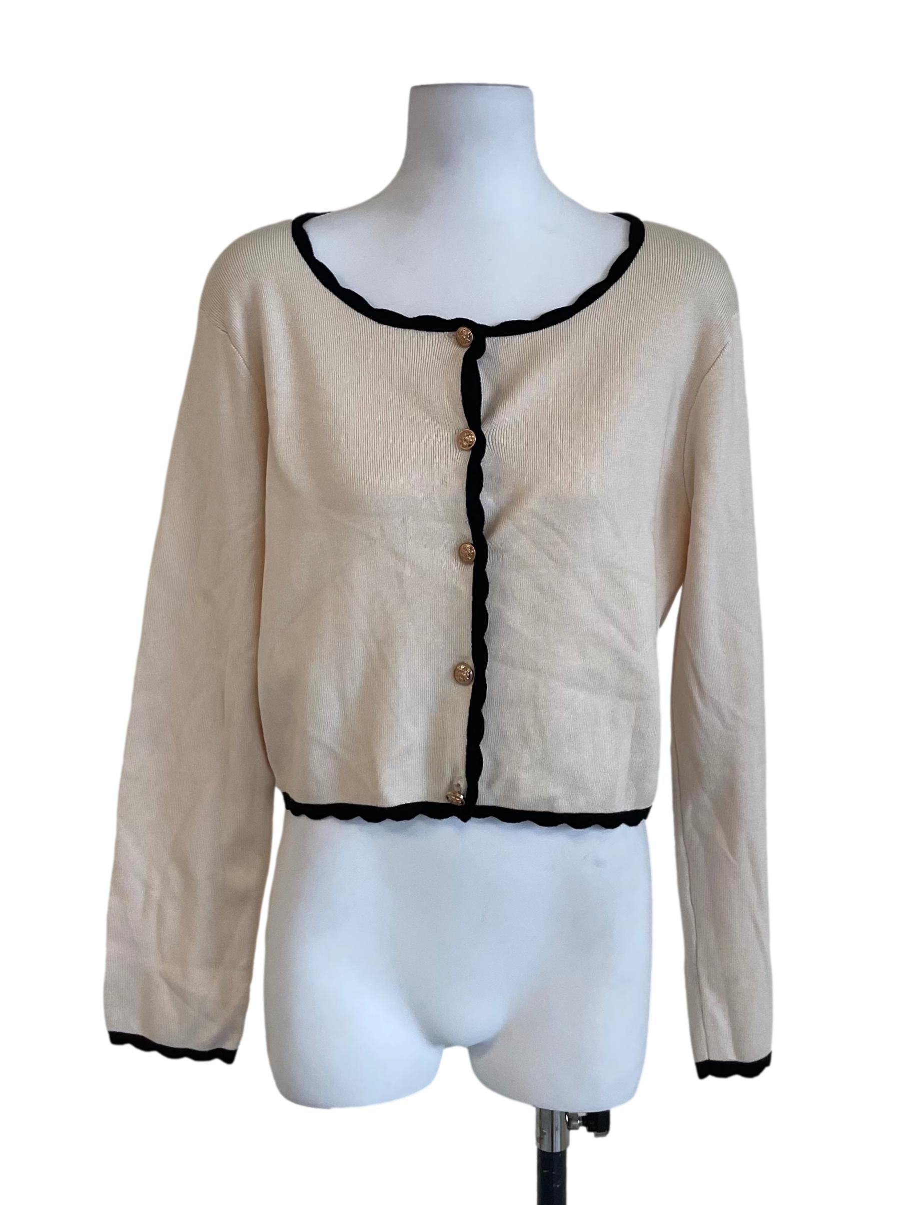 Ivory White Trace Button Down Cardigan
