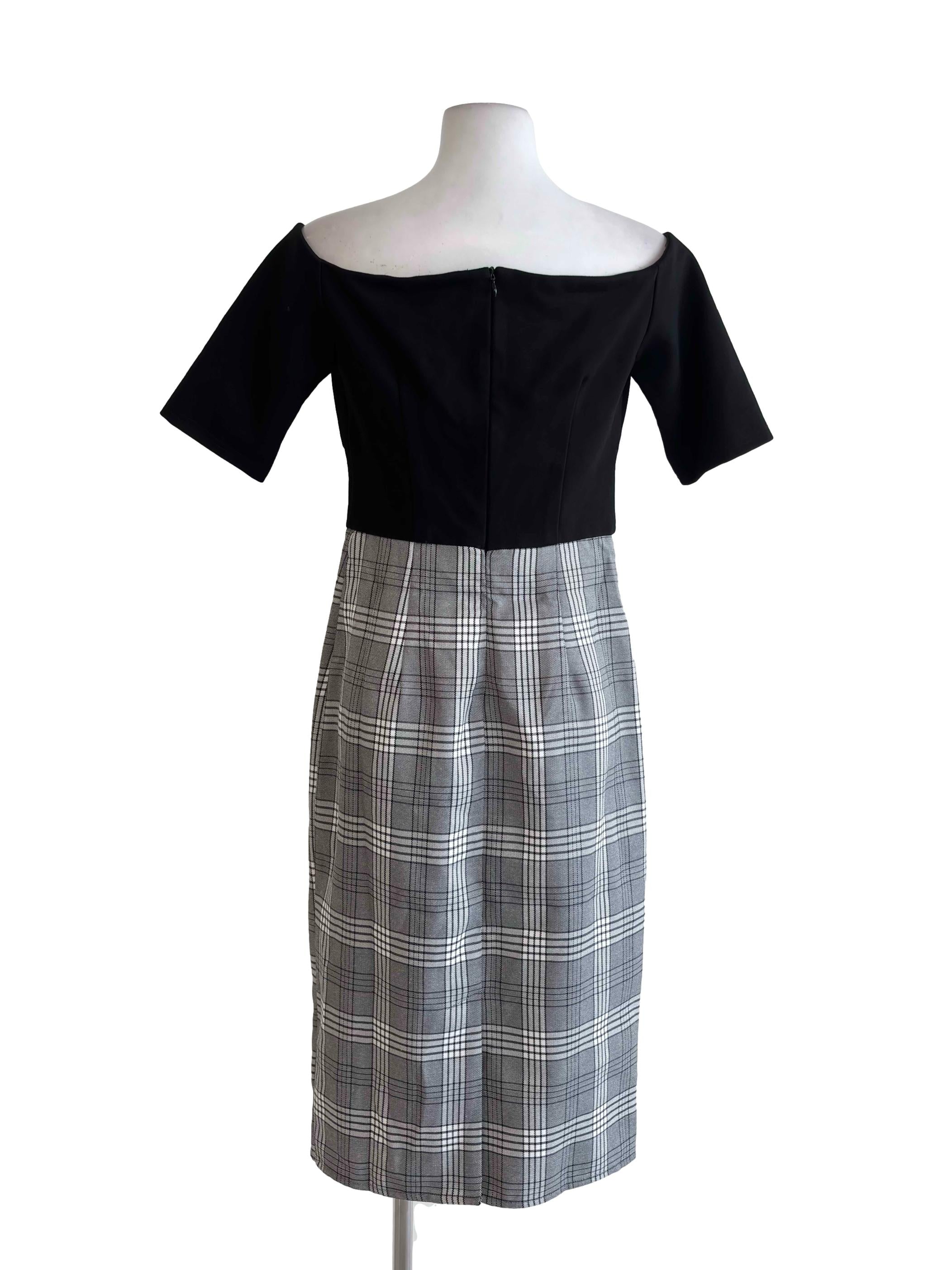 Black Half Checkered Off-Shoulder