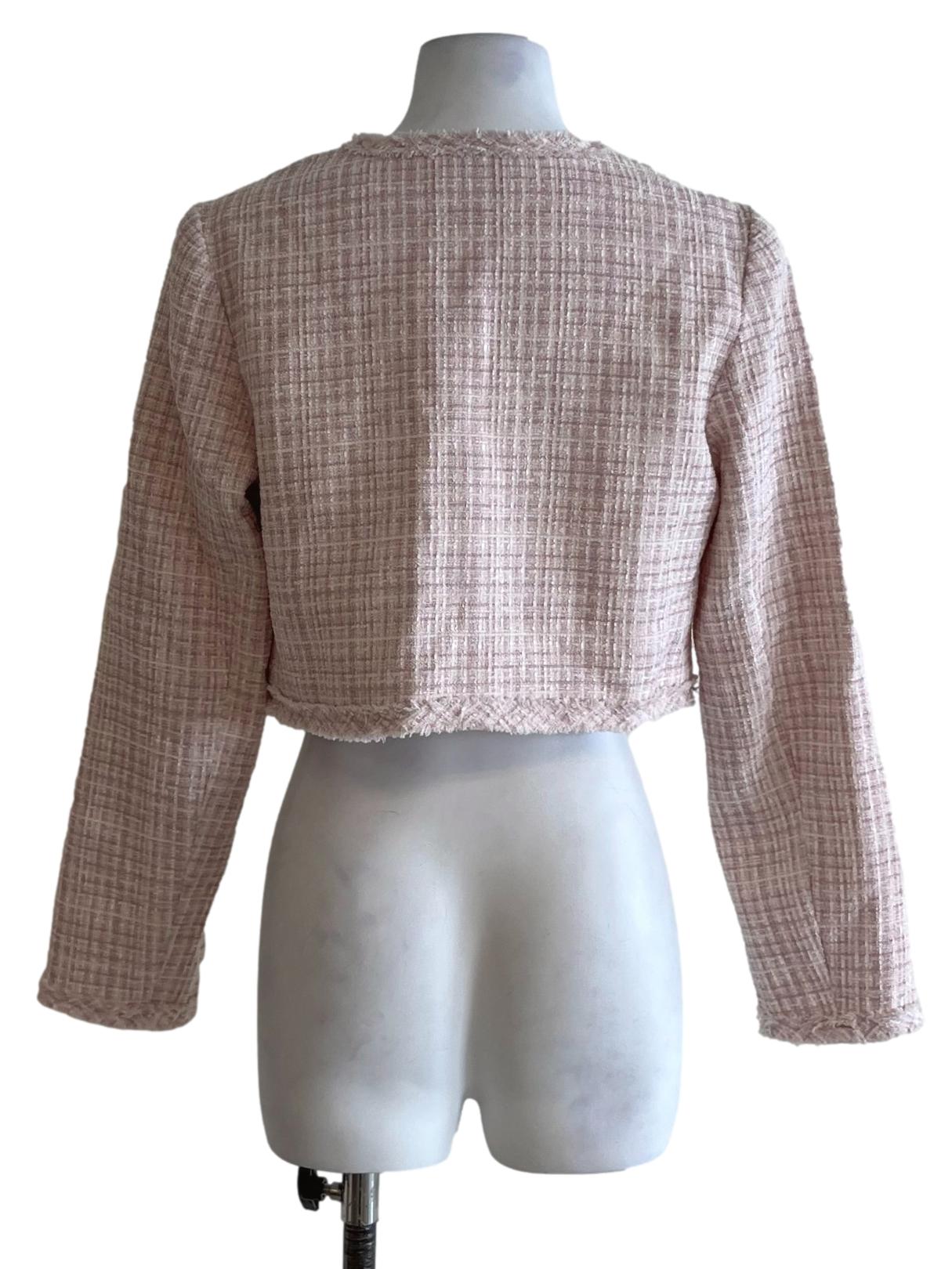 Blush Pink Tweed Cropped Blazer
